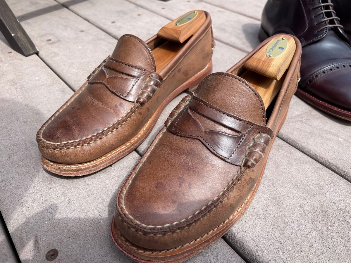 Photo by shoe_enjoy_myself on August 7, 2025 of the Rancourt & Co. Beefroll Penny Loafers in Horween Natural Chromexcel.
