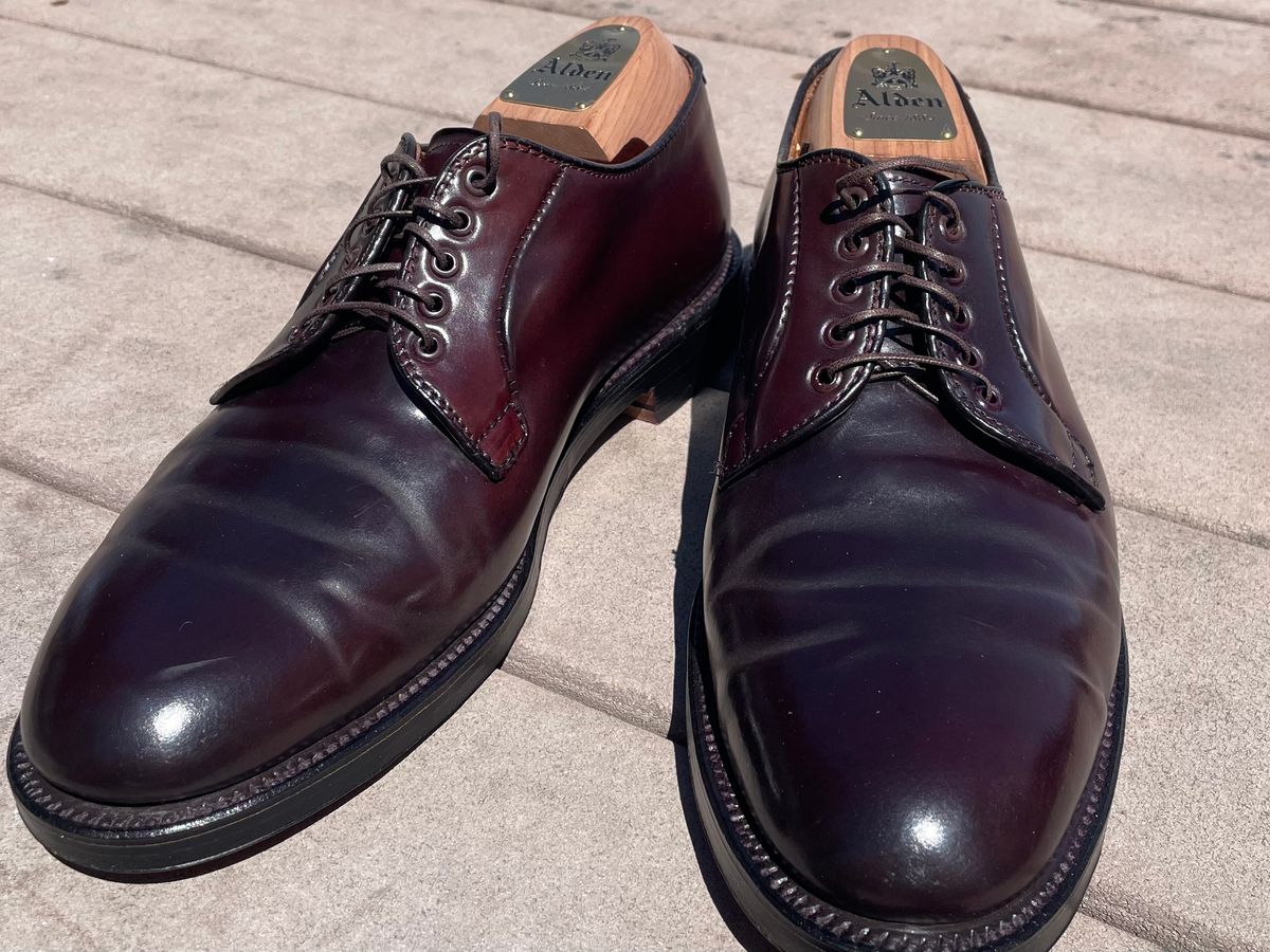 Photo by shoe_enjoy_myself on August 22, 2025 of the Alden Plain Toe Blucher in Horween Color 8 Shell Cordovan.