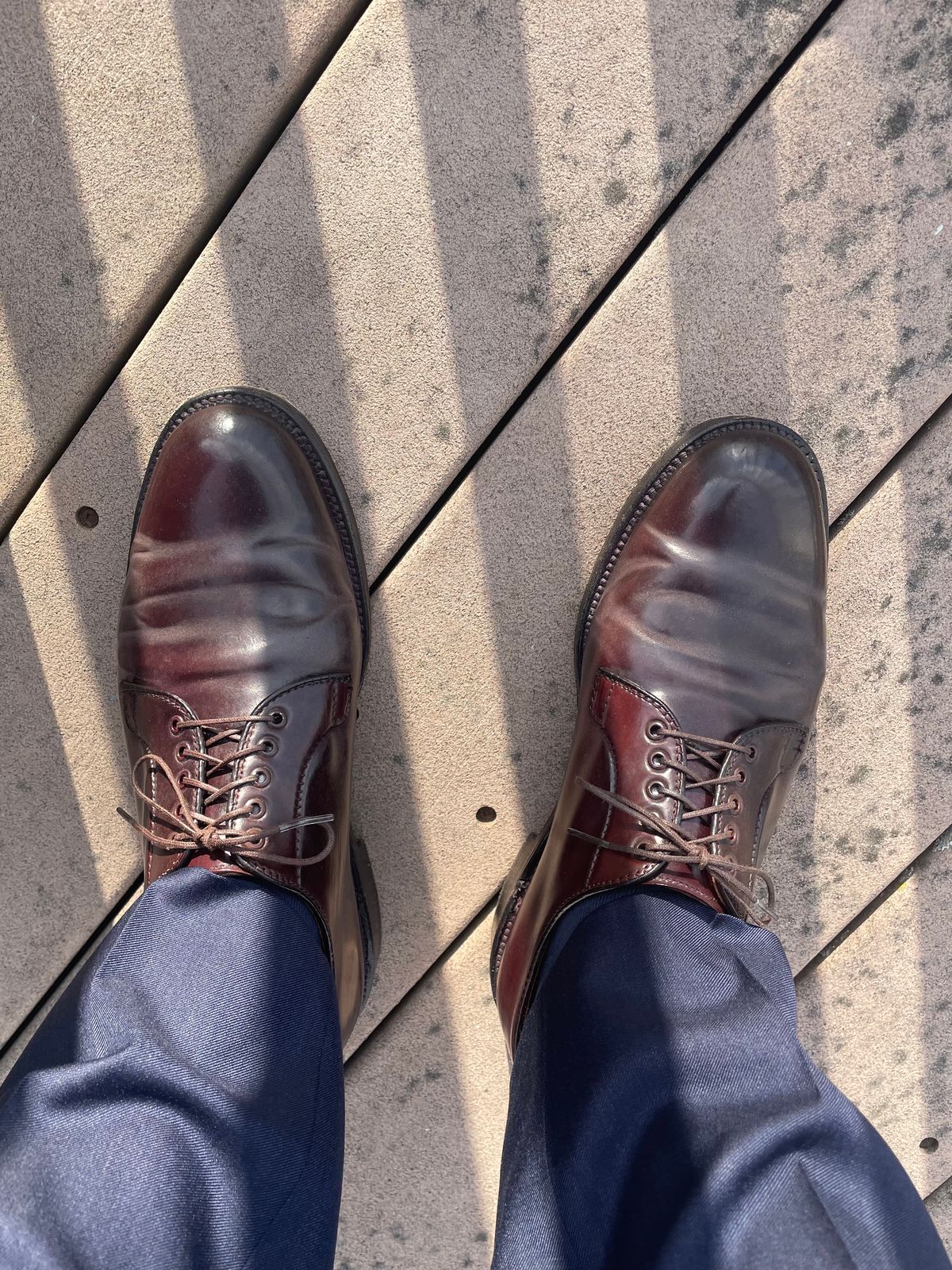 Photo by shoe_enjoy_myself on April 13, 2026 of the Alden Plain Toe Blucher in Horween Color 8 Shell Cordovan.