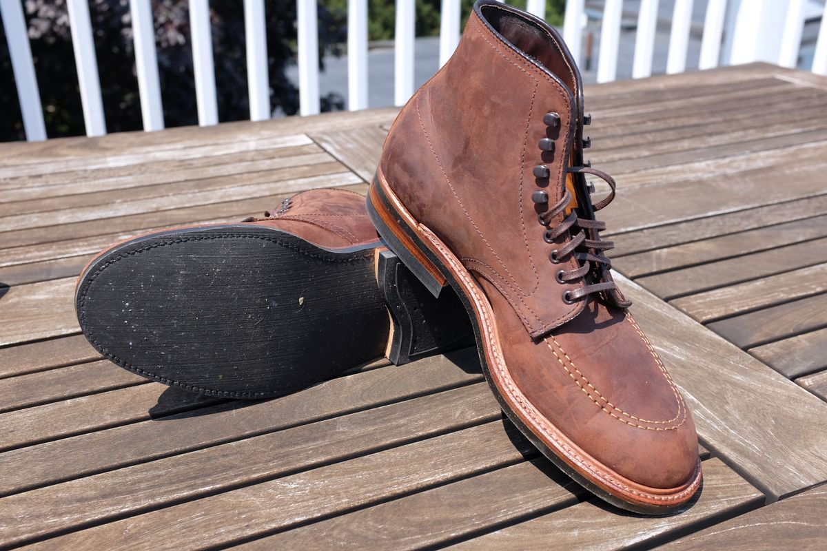 Photo by shoe_enjoy_myself on July 28, 2025 of the Alden Indy Boot in Horween Tobacco Smooth Chamois.
