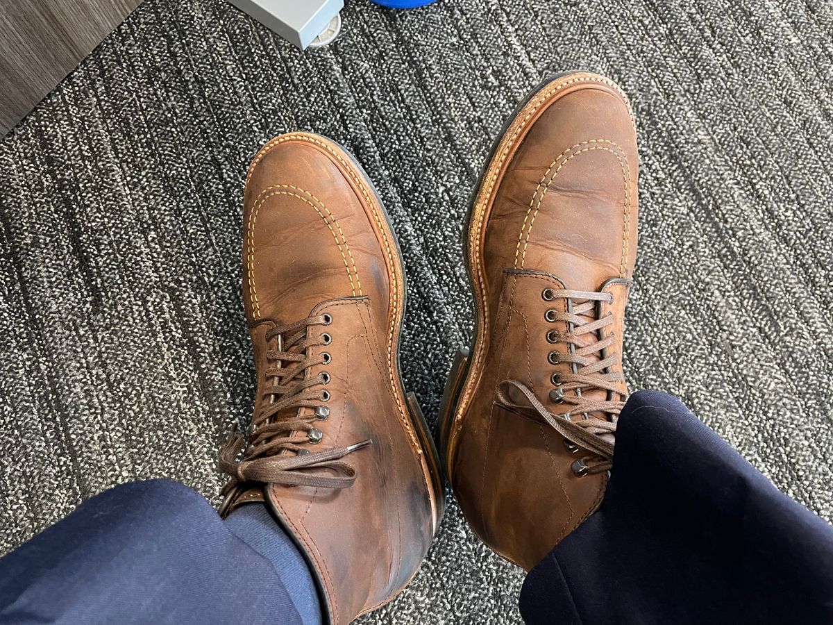 Photo by shoe_enjoy_myself on November 24, 2025 of the Alden Indy Boot in Horween Tobacco Smooth Chamois.