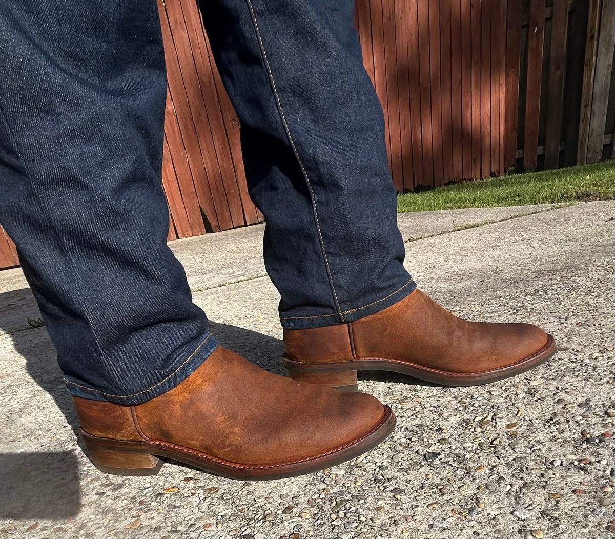 Photo by lost_doublestuffed on April 9, 2026 of the Rios of Mercedes Roper in C.F. Stead Wheatbuck Waxy Commander Suede.