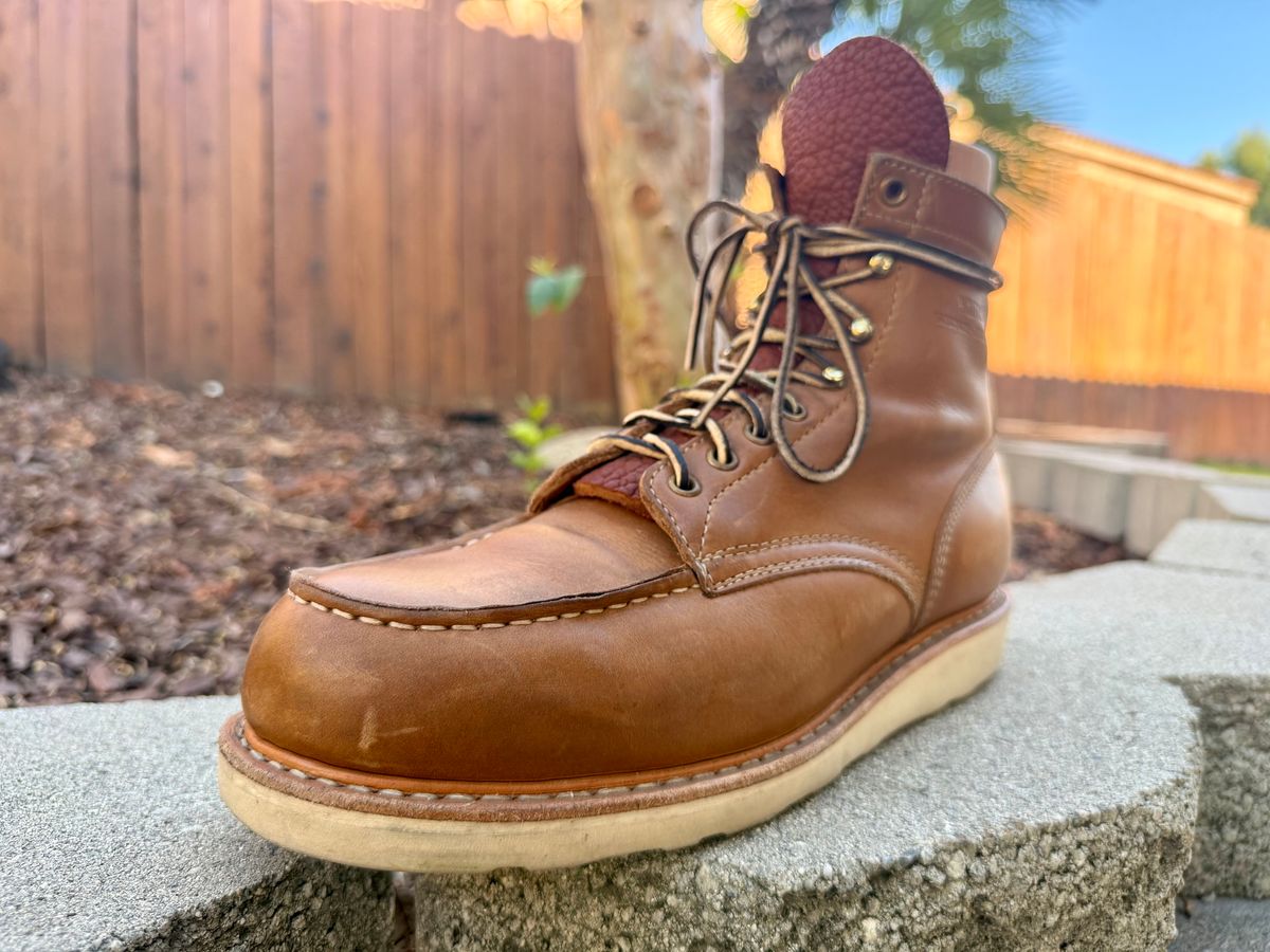 Photo by ER_Stitcher on October 18, 2025 of the White's Perry 6" Select in Seidel Natural Double Shot & Kilties: Tobacco Shrunken Bison - Rose Anvil.