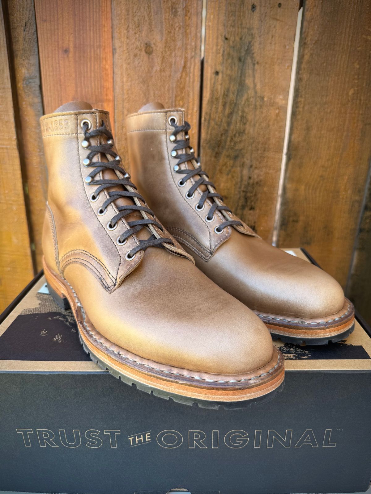 Photo by ER_Stitcher on December 27, 2025 of the White's MP-Sherman Plain Toe in Horween Natural Chromexcel.
