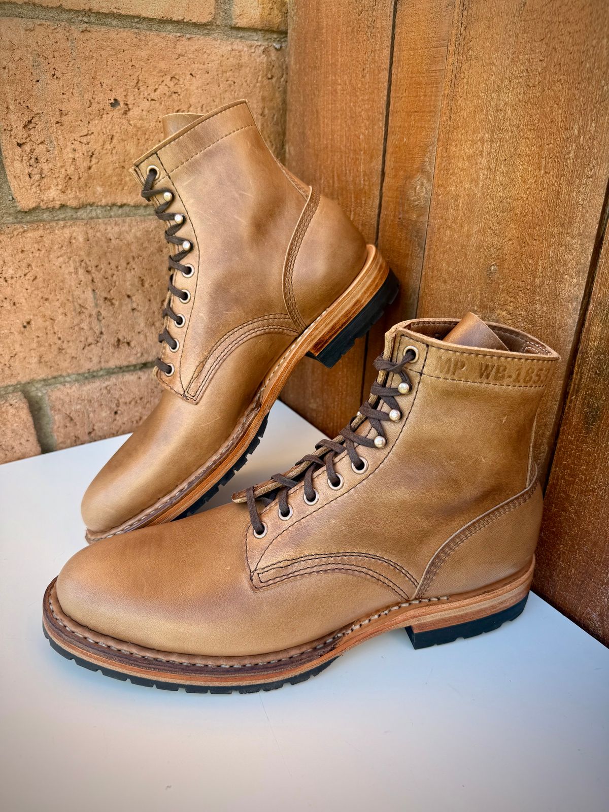 Photo by ER_Stitcher on December 27, 2025 of the White's MP-Sherman Plain Toe in Horween Natural Chromexcel.