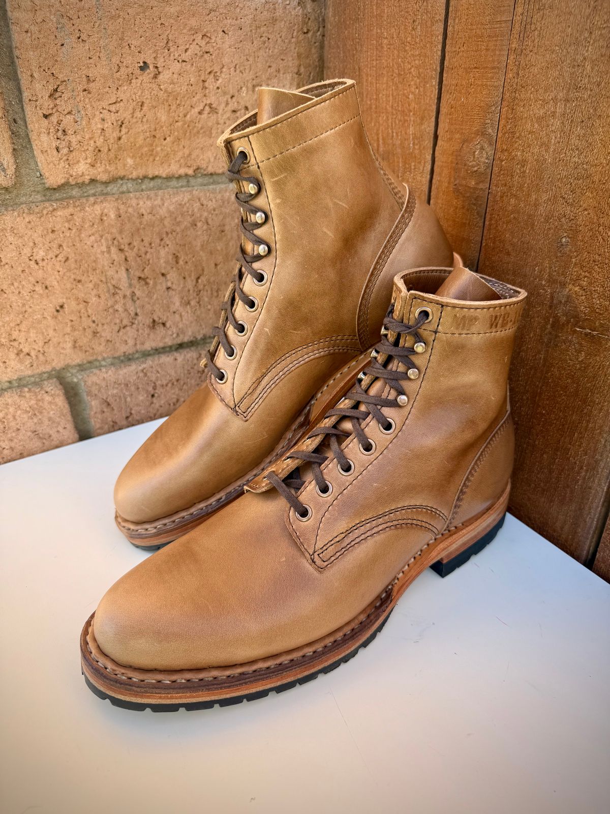 Photo by ER_Stitcher on December 27, 2025 of the White's MP-Sherman Plain Toe in Horween Natural Chromexcel.