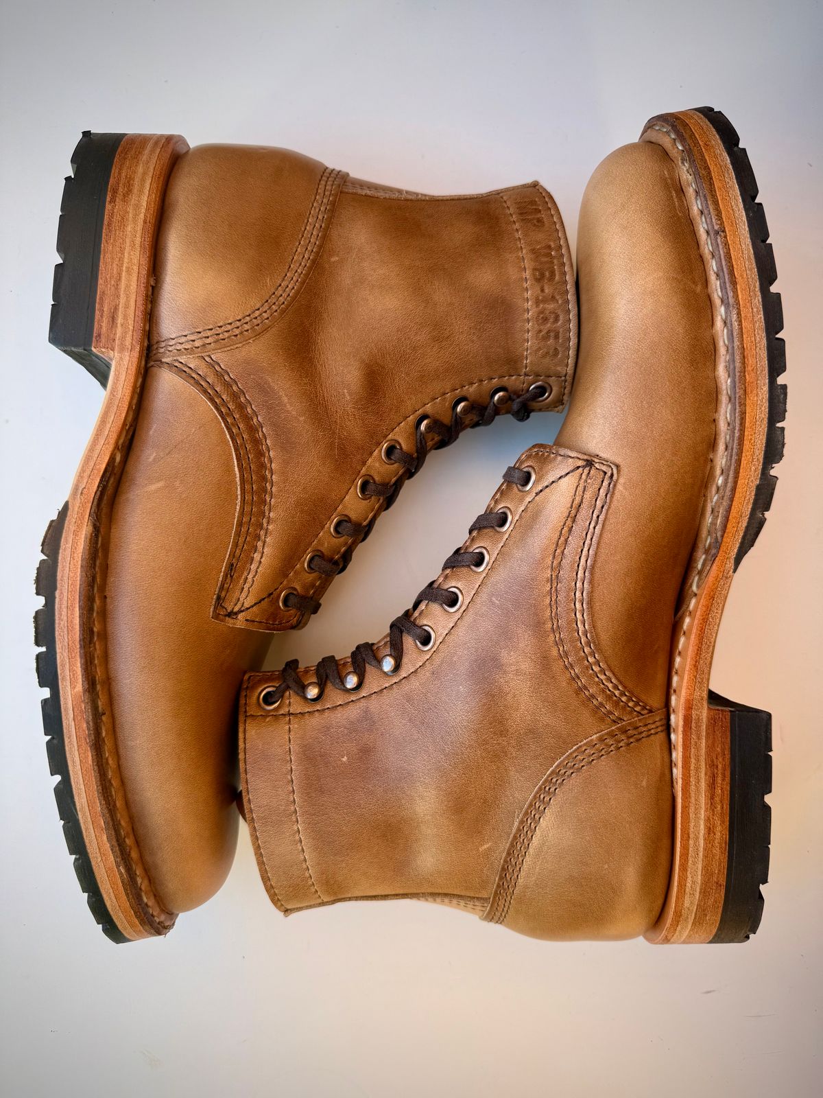 Photo by ER_Stitcher on December 27, 2025 of the White's MP-Sherman Plain Toe in Horween Natural Chromexcel.