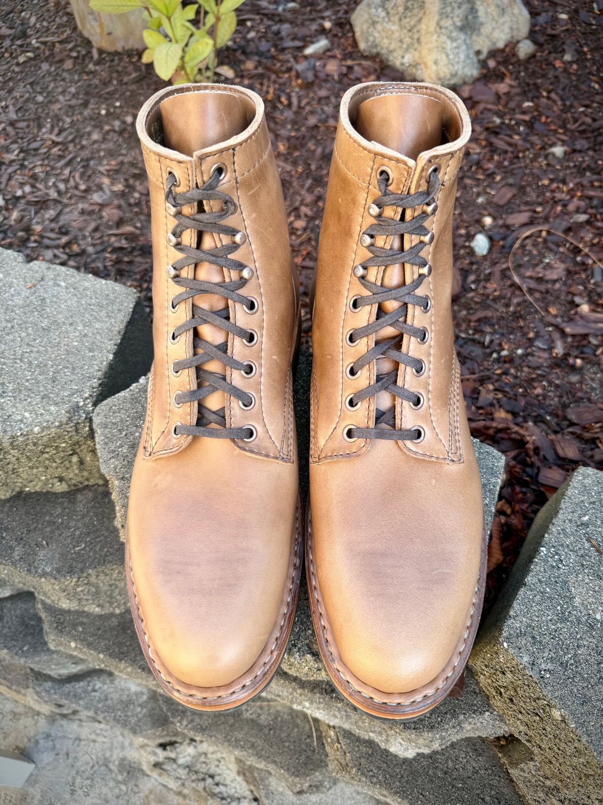 Photo by ER_Stitcher on December 27, 2025 of the White's MP-Sherman Plain Toe in Horween Natural Chromexcel.