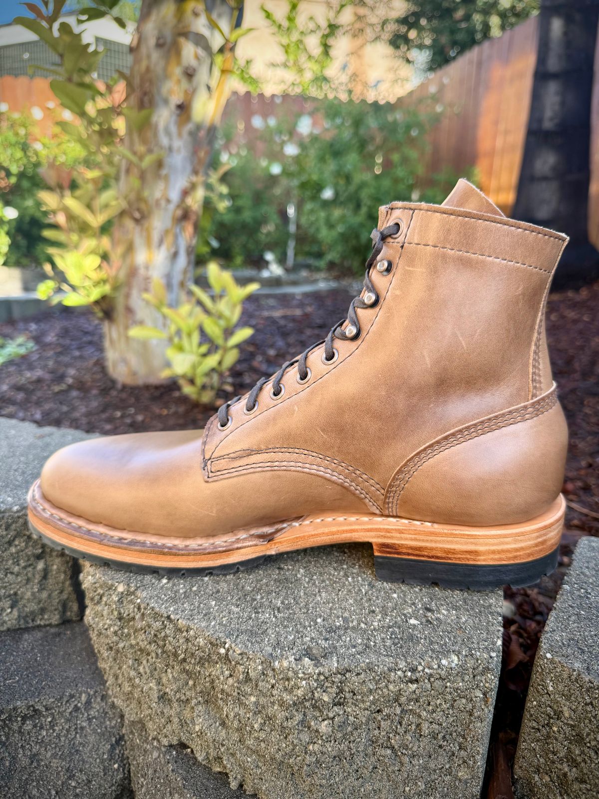 Photo by ER_Stitcher on December 27, 2025 of the White's MP-Sherman Plain Toe in Horween Natural Chromexcel.