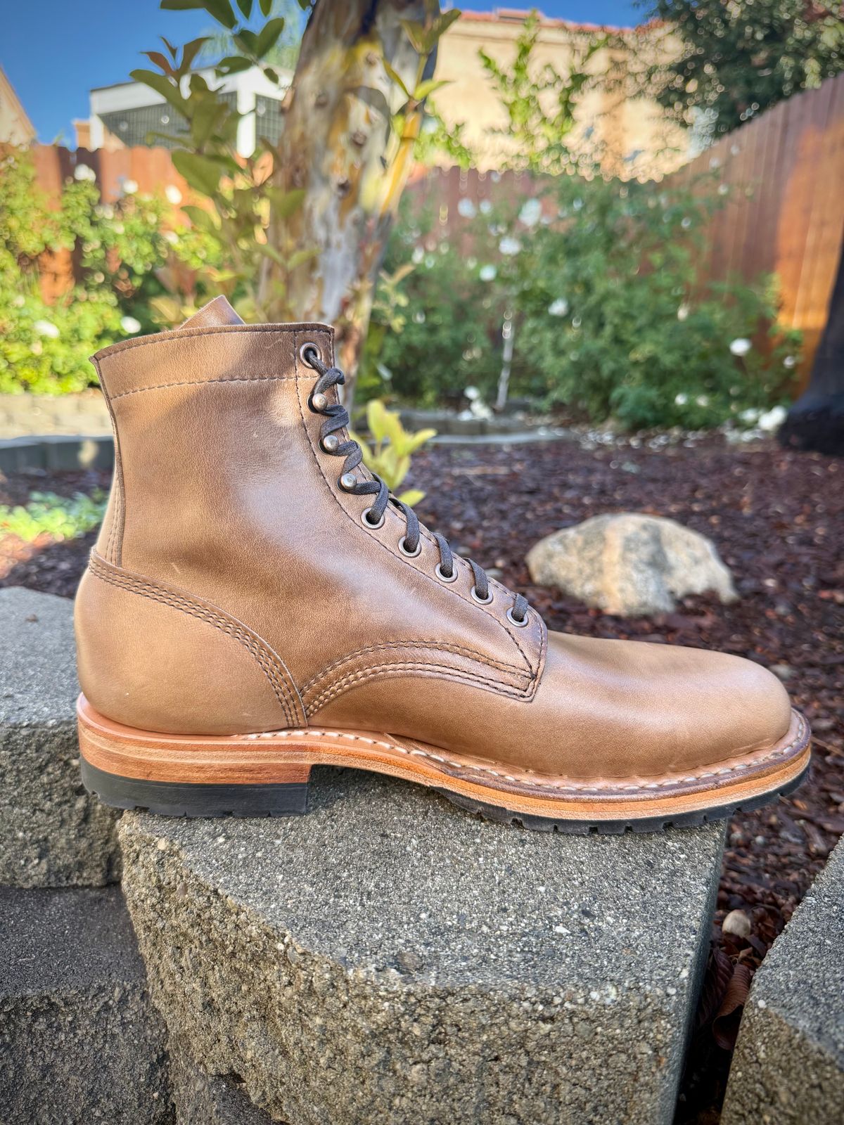Photo by ER_Stitcher on December 27, 2025 of the White's MP-Sherman Plain Toe in Horween Natural Chromexcel.