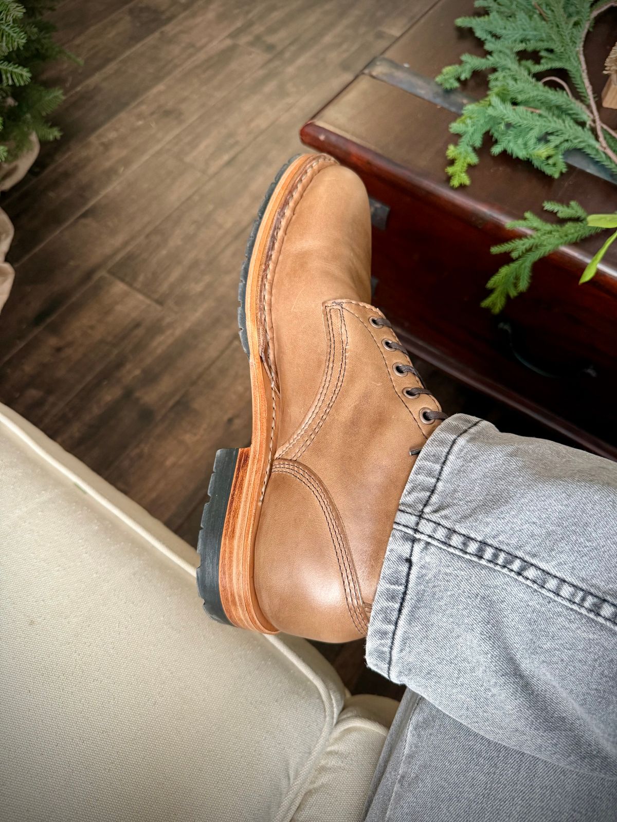Photo by ER_Stitcher on December 27, 2025 of the White's MP-Sherman Plain Toe in Horween Natural Chromexcel.