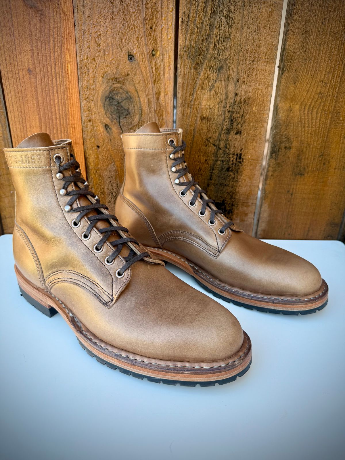 Photo by ER_Stitcher on December 27, 2025 of the White's MP-Sherman Plain Toe in Horween Natural Chromexcel.