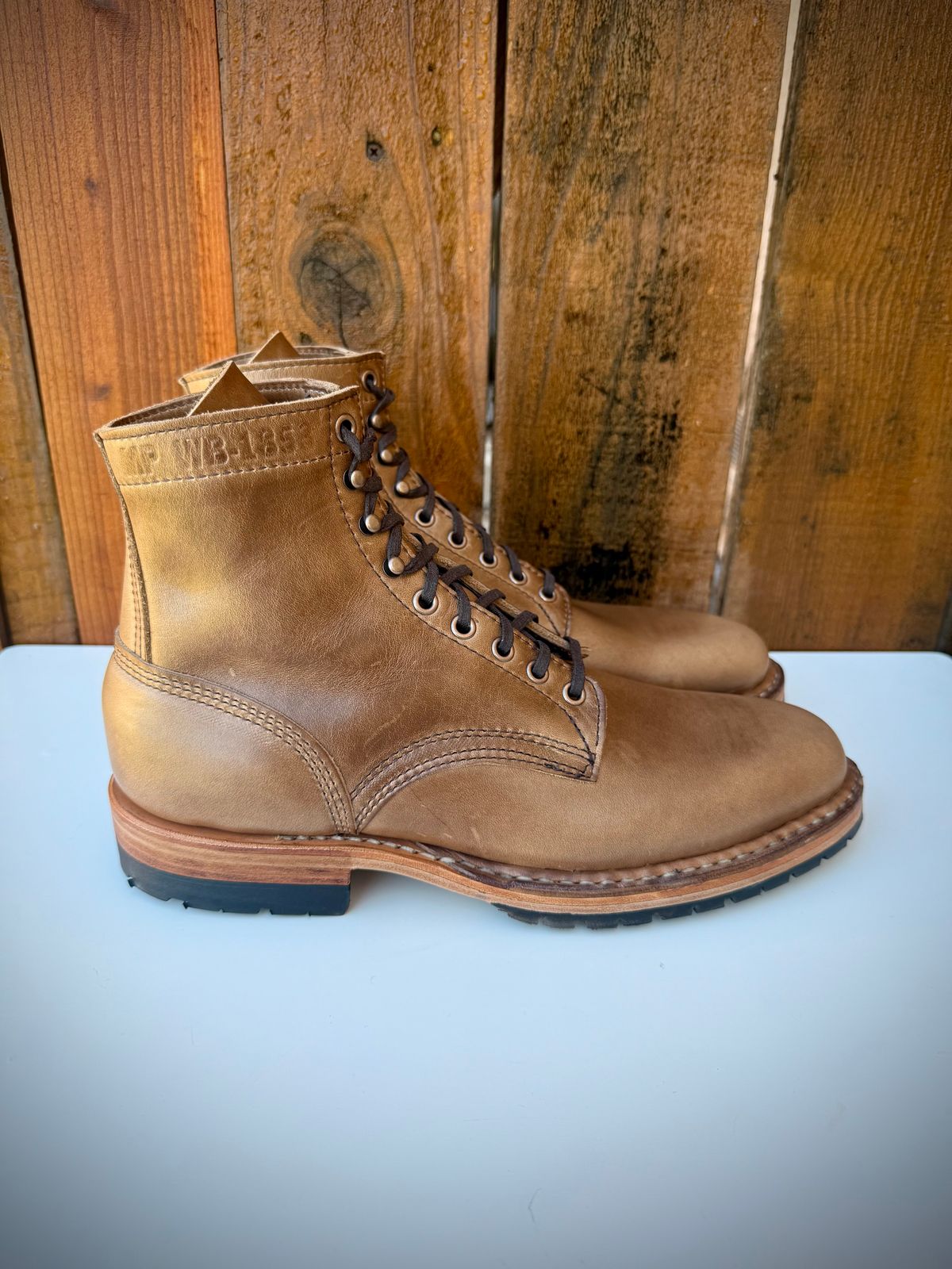 Photo by ER_Stitcher on December 27, 2025 of the White's MP-Sherman Plain Toe in Horween Natural Chromexcel.
