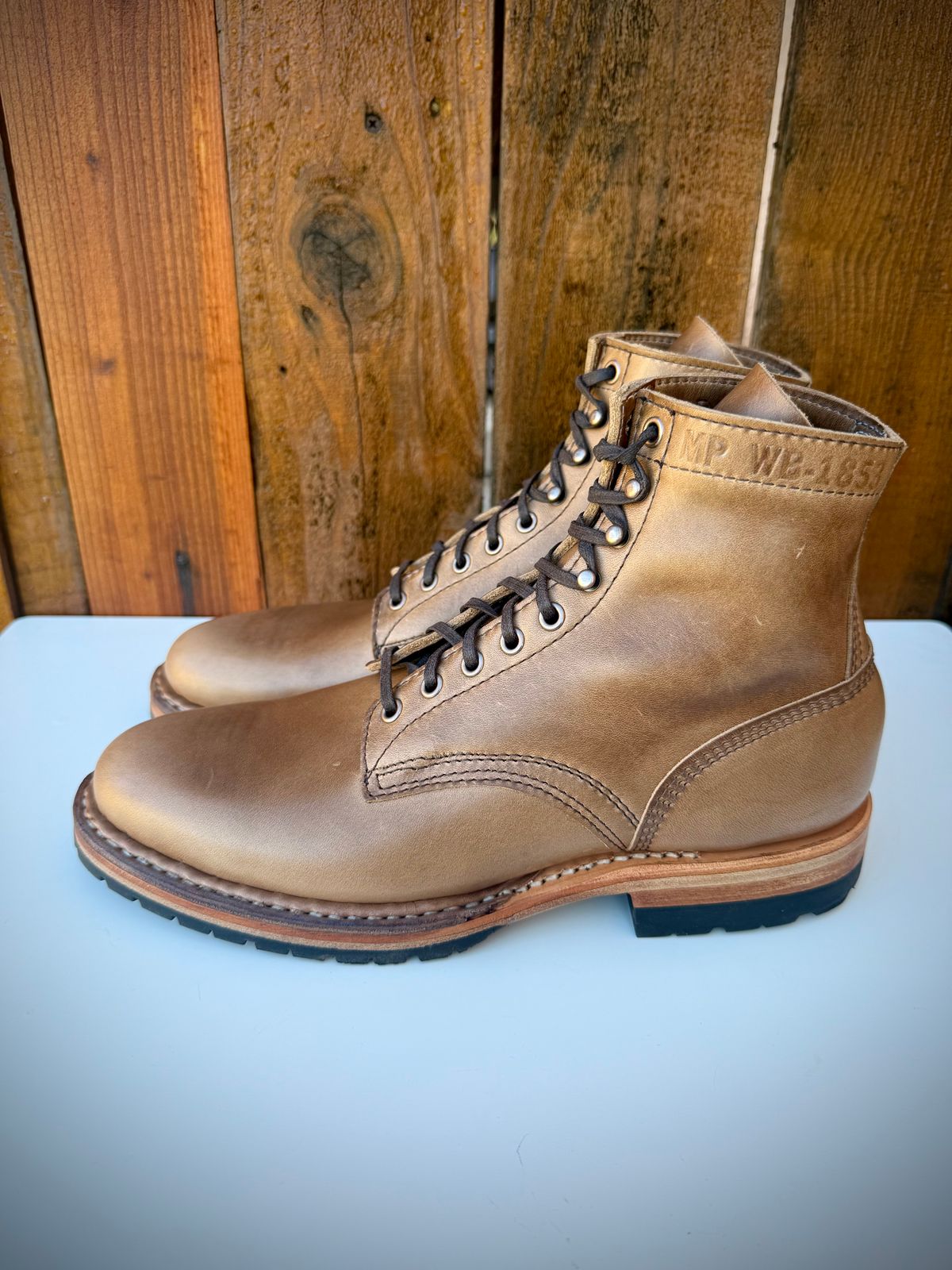 Photo by ER_Stitcher on December 27, 2025 of the White's MP-Sherman Plain Toe in Horween Natural Chromexcel.