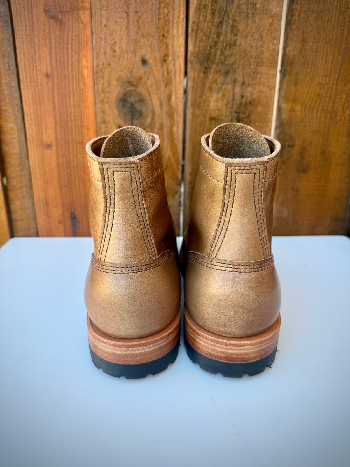 Photo by ER_Stitcher on December 27, 2025 of the White's MP-Sherman Plain Toe in Horween Natural Chromexcel.