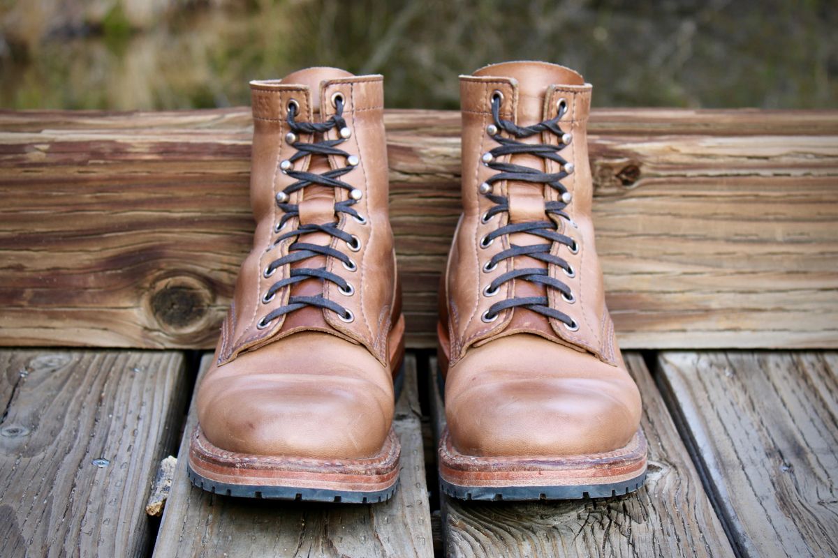 Photo by ER_Stitcher on April 2, 2026 of the White's MP-Sherman Plain Toe in Horween Natural Chromexcel.