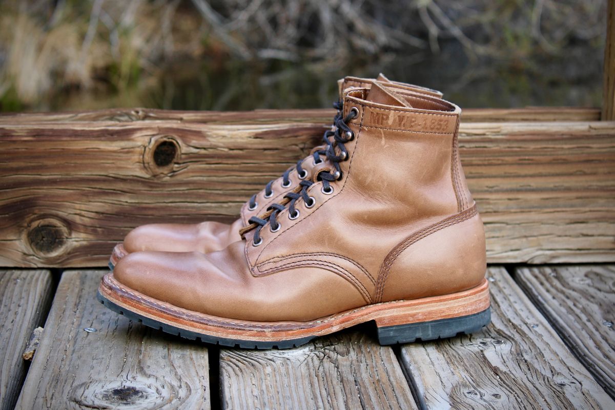 Photo by ER_Stitcher on April 2, 2026 of the White's MP-Sherman Plain Toe in Horween Natural Chromexcel.