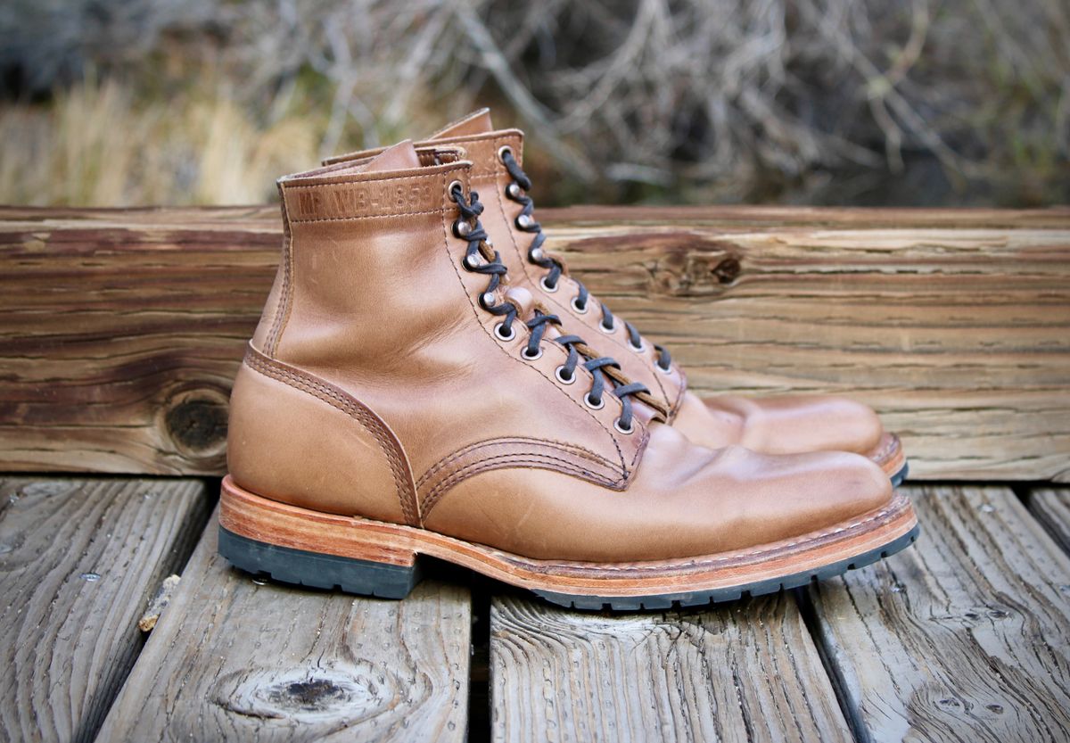 Photo by ER_Stitcher on April 2, 2026 of the White's MP-Sherman Plain Toe in Horween Natural Chromexcel.