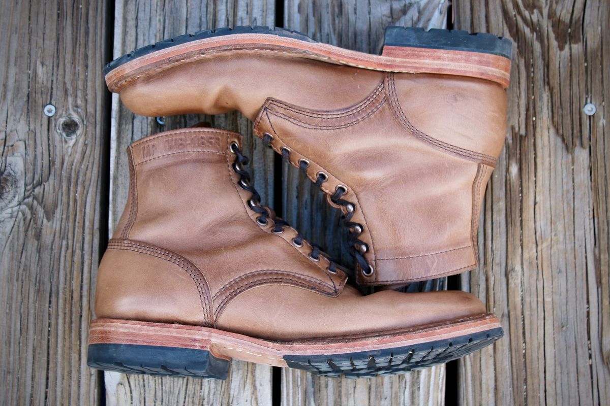 Photo by ER_Stitcher on April 2, 2026 of the White's MP-Sherman Plain Toe in Horween Natural Chromexcel.