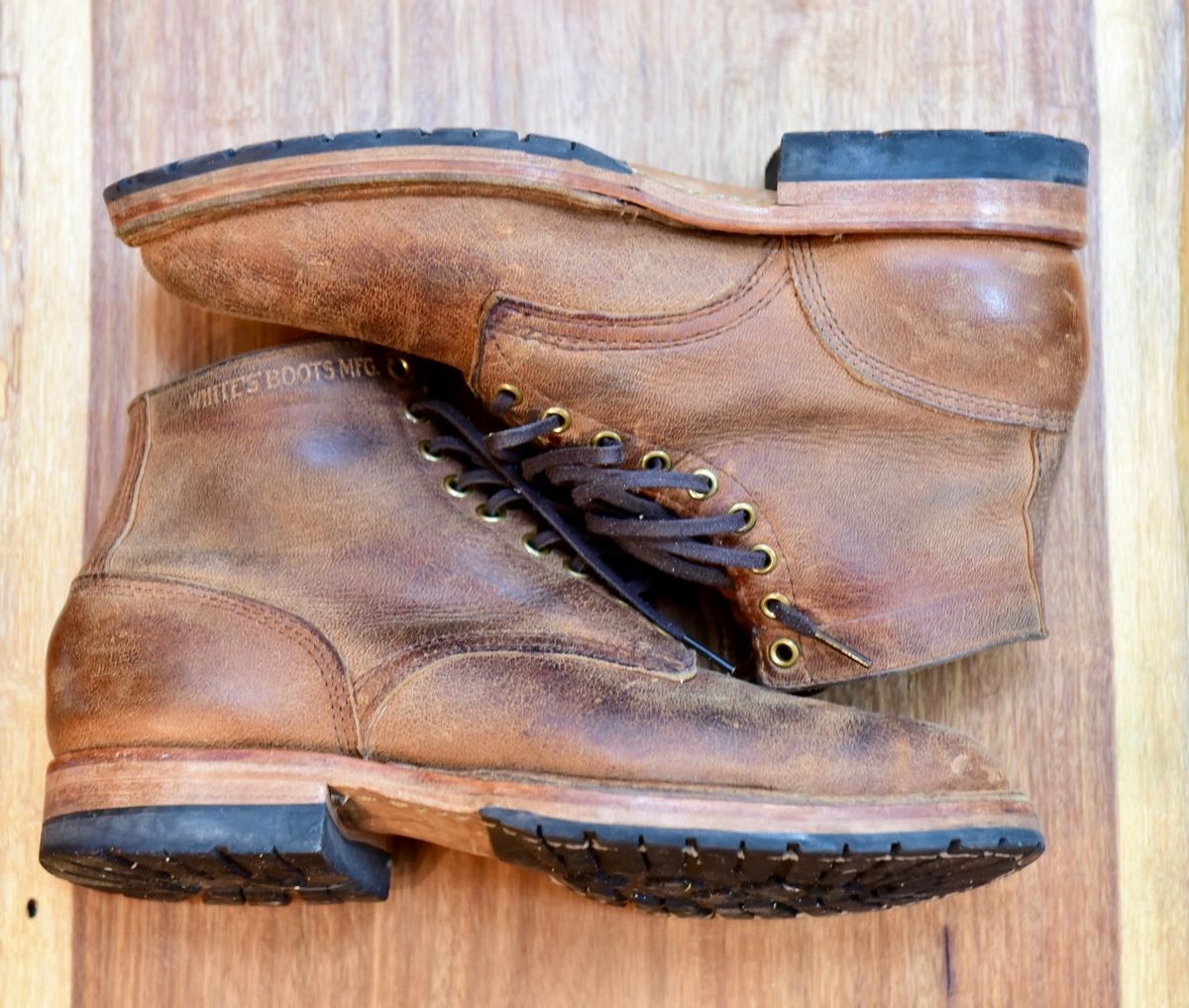 Photo by broakes on January 18, 2025 of the White's MP-Sherman Plain Toe in New Rosewood Waxed Elk Unicorn.