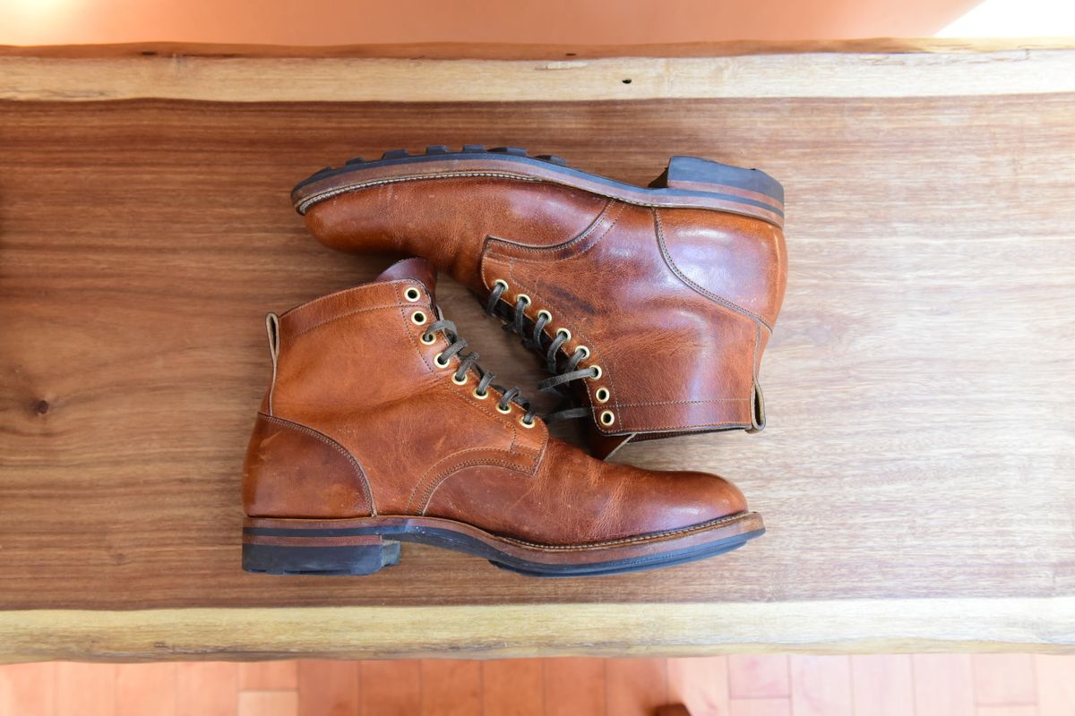Photo by broakes on May 26, 2025 of the Viberg Service Boot in Horween English Tan Cypress.