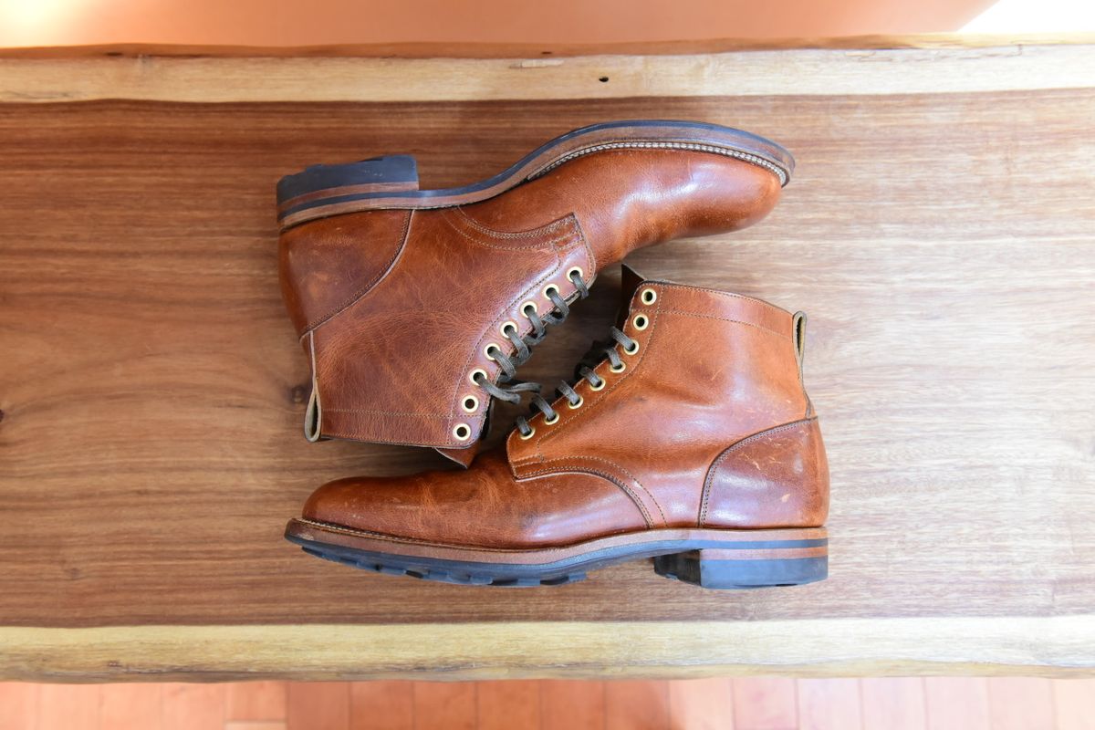 Photo by broakes on May 26, 2025 of the Viberg Service Boot in Horween English Tan Cypress.