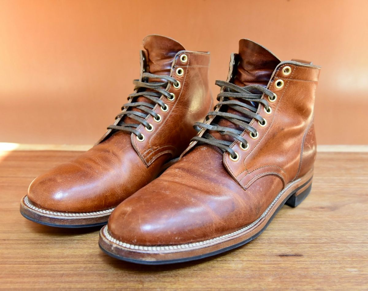 Photo by broakes on May 26, 2025 of the Viberg Service Boot in Horween English Tan Cypress.