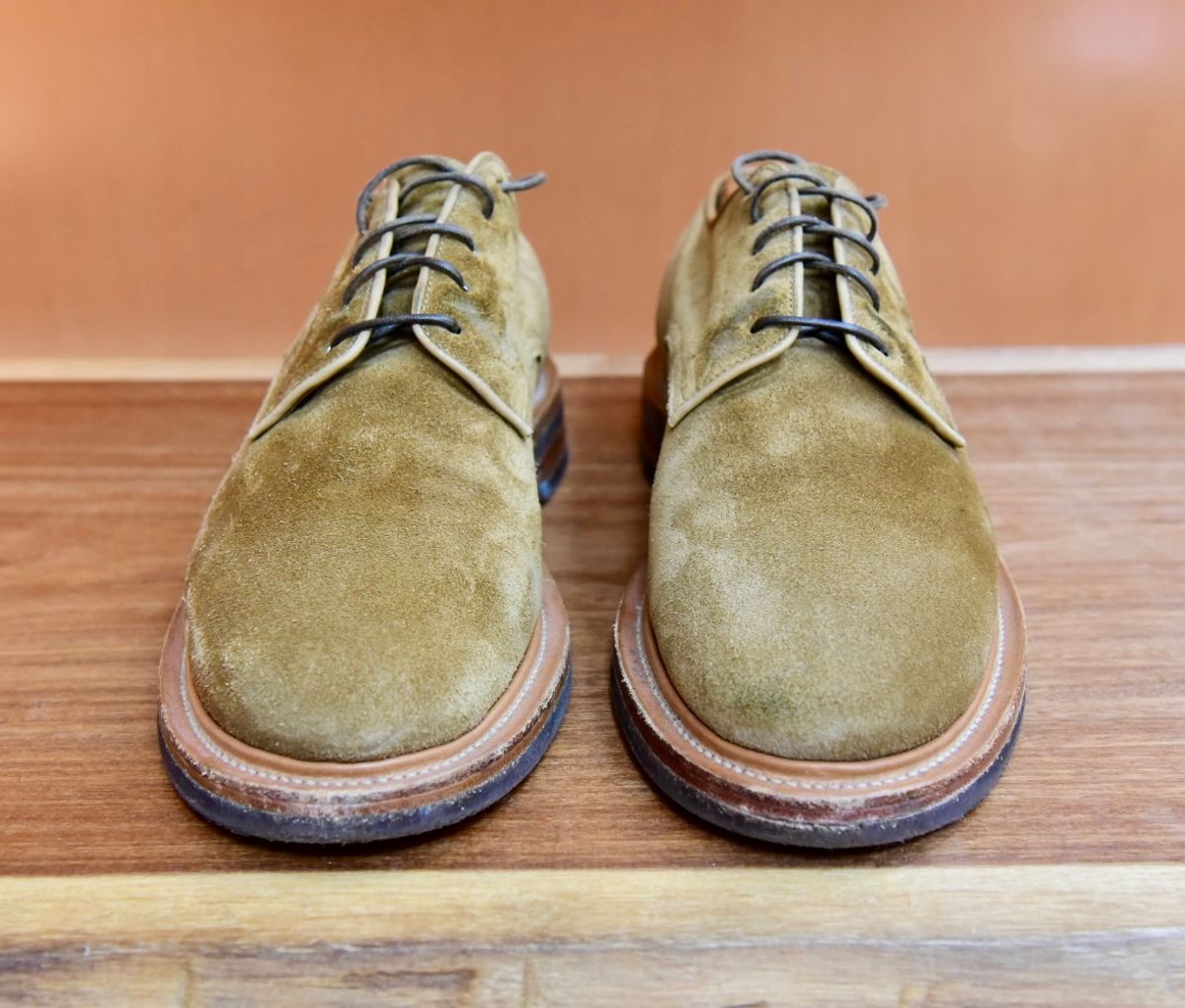 Photo by broakes on May 26, 2025 of the Viberg Rockland Blucher in C.F. Stead Tobacco Janus Calf Suede.