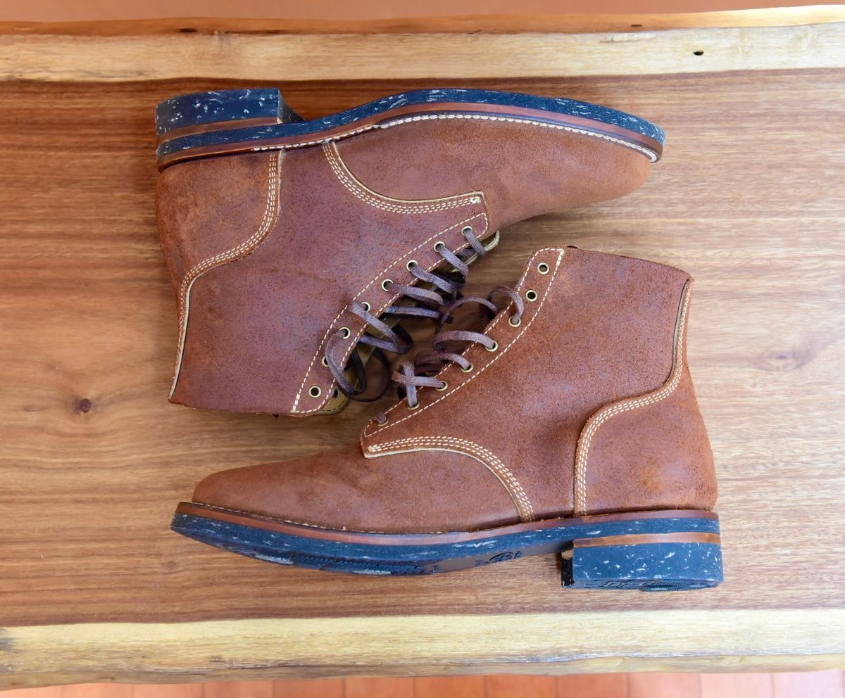 Photo by broakes on May 26, 2025 of the Oldspeed Boondockers in Horween Rust Chamois.