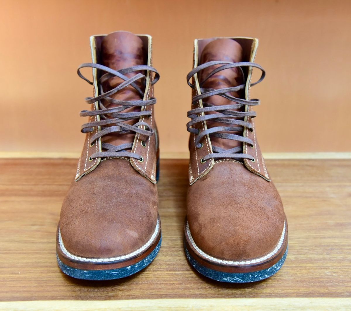 Photo by broakes on May 26, 2025 of the Oldspeed Boondockers in Horween Rust Chamois.