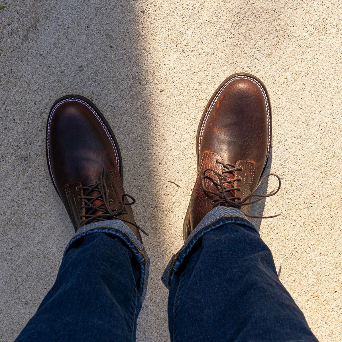 Photo by kdc on October 27, 2025 of the Caswell Boot Company Lisbon in Gallun Overdyed Cognac Horsebutt.