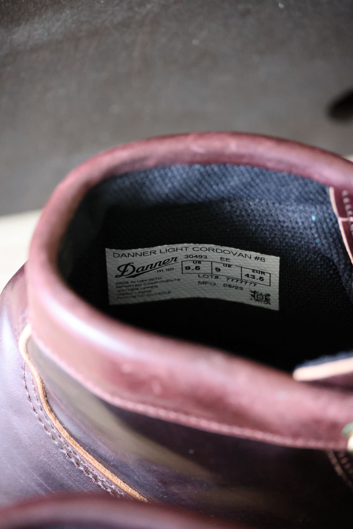 Photo by willygil on October 4, 2025 of the Danner Light in Horween Color 8 Shell Cordovan.