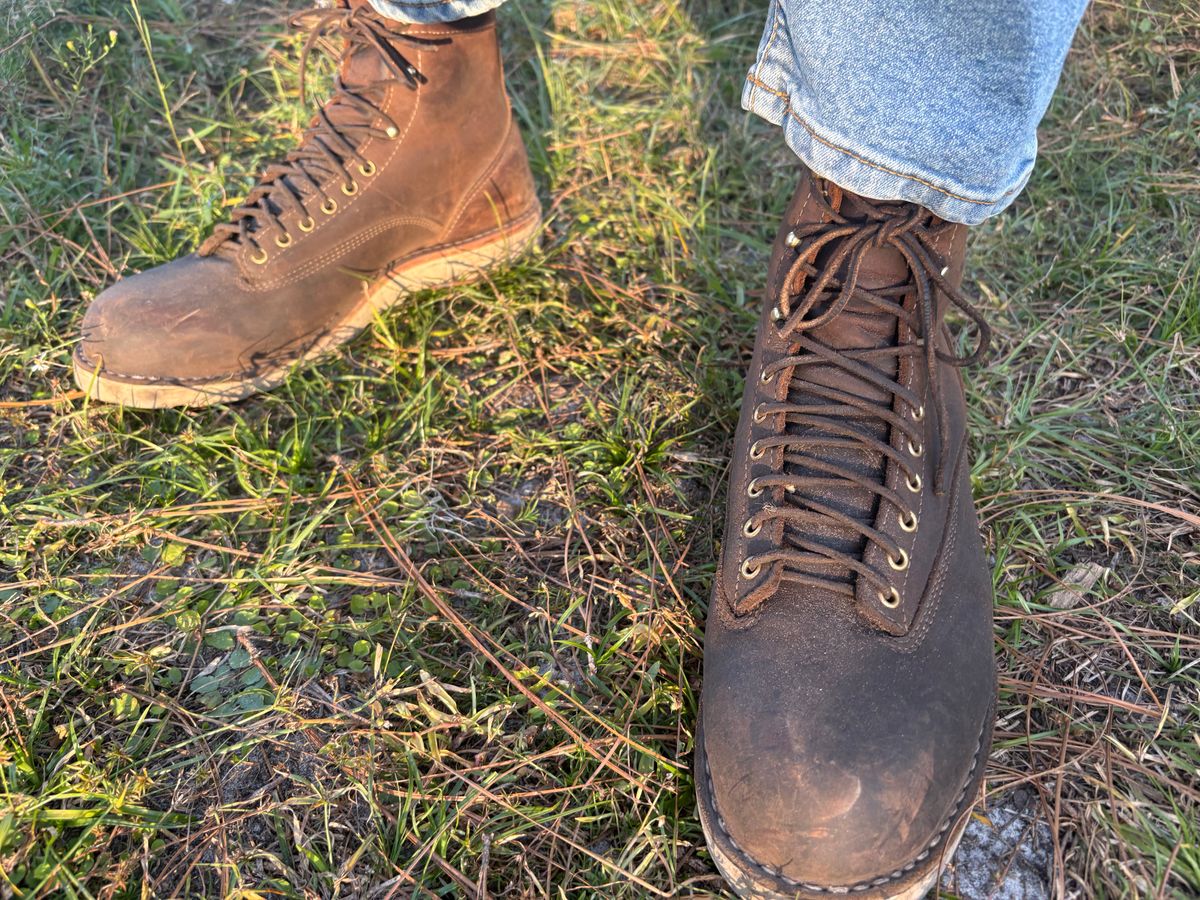 Photo by MuttBarker on November 4, 2025 of the White's Foreman Lace to Toe in Brown Distress.