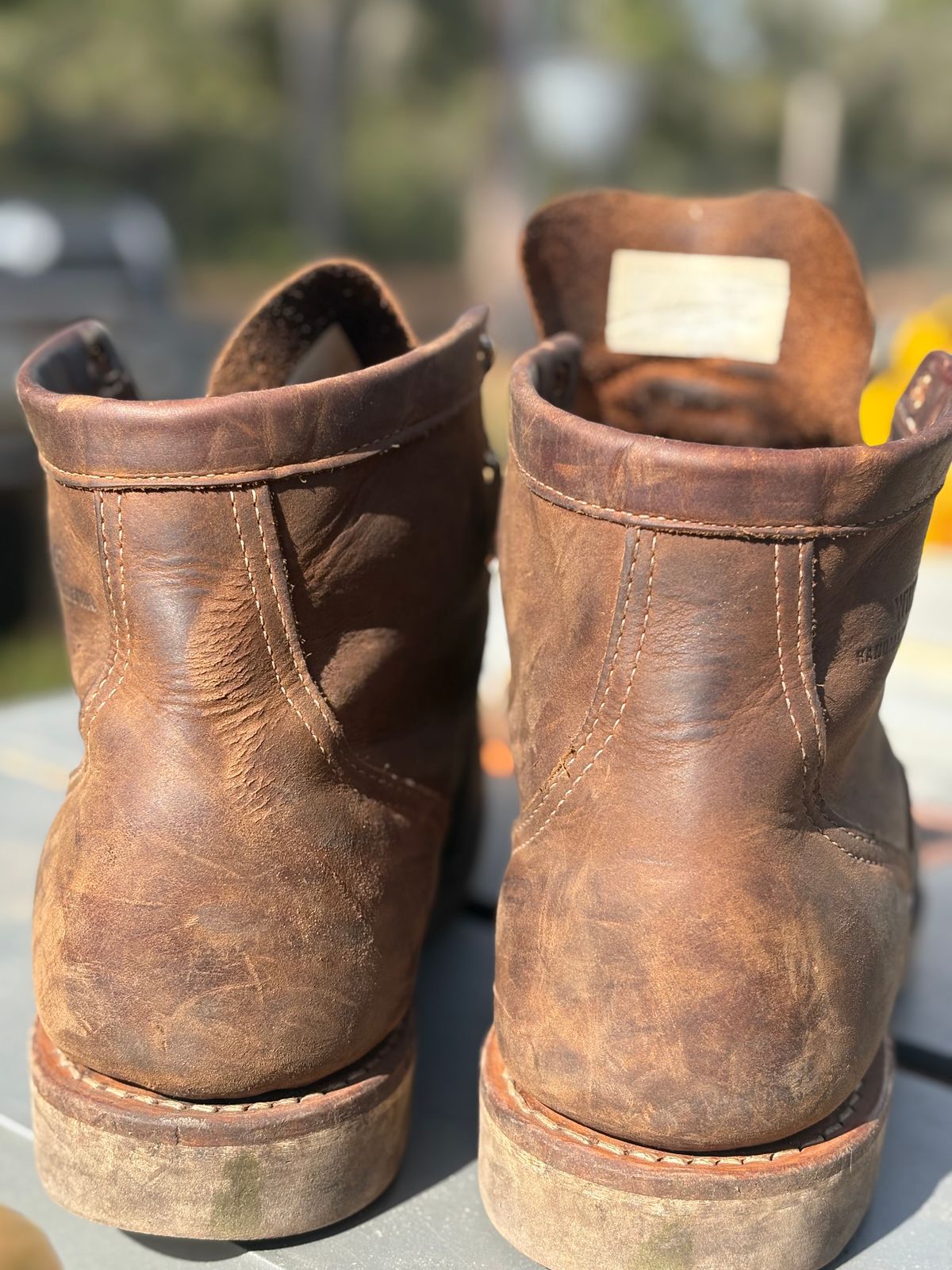 Photo by MuttBarker on December 3, 2025 of the White's Foreman Lace to Toe in Brown Distress.