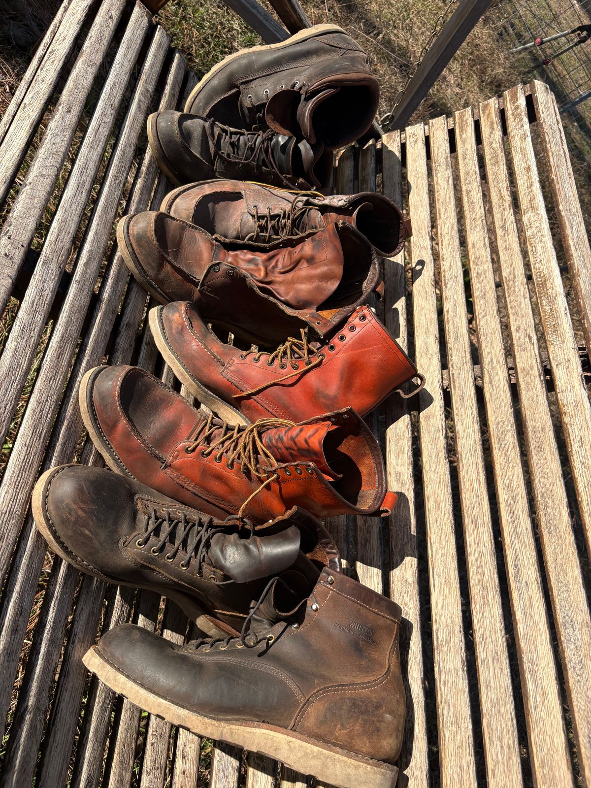 Photo by MuttBarker on January 23, 2026 of the White's Foreman Lace to Toe in Brown Distress.