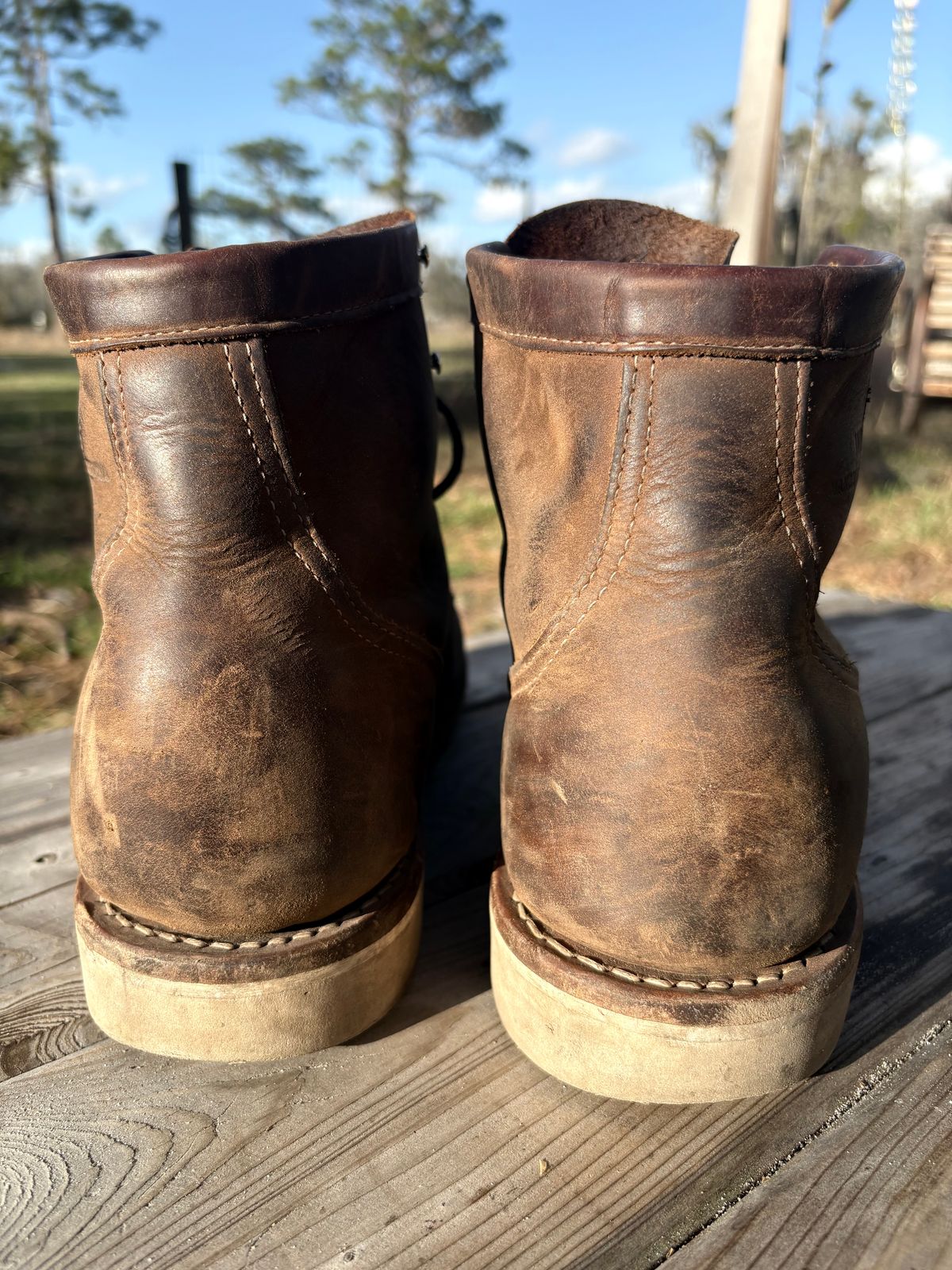 Photo by MuttBarker on March 4, 2026 of the White's Foreman Lace to Toe in Brown Distress.