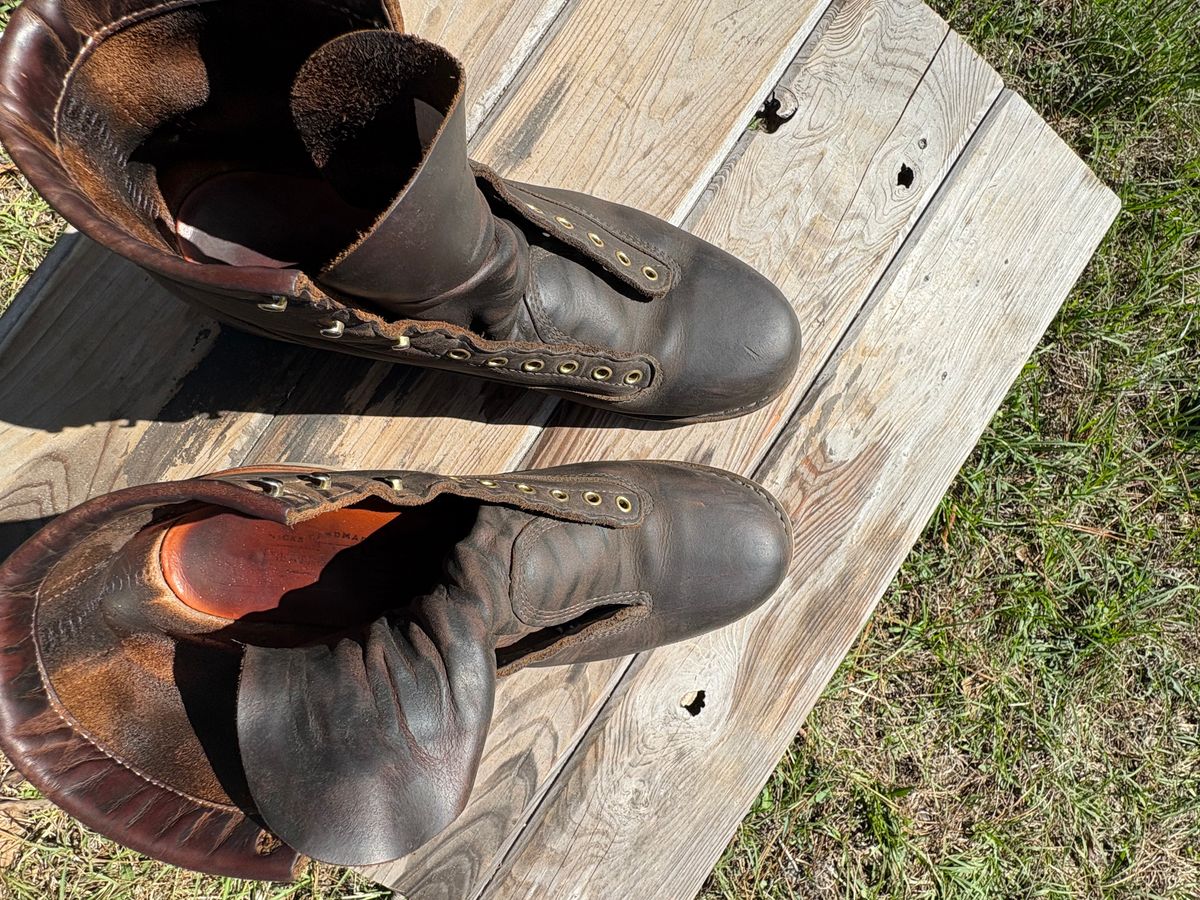 Photo by MuttBarker on April 4, 2026 of the White's Foreman Lace to Toe in Brown Distress.