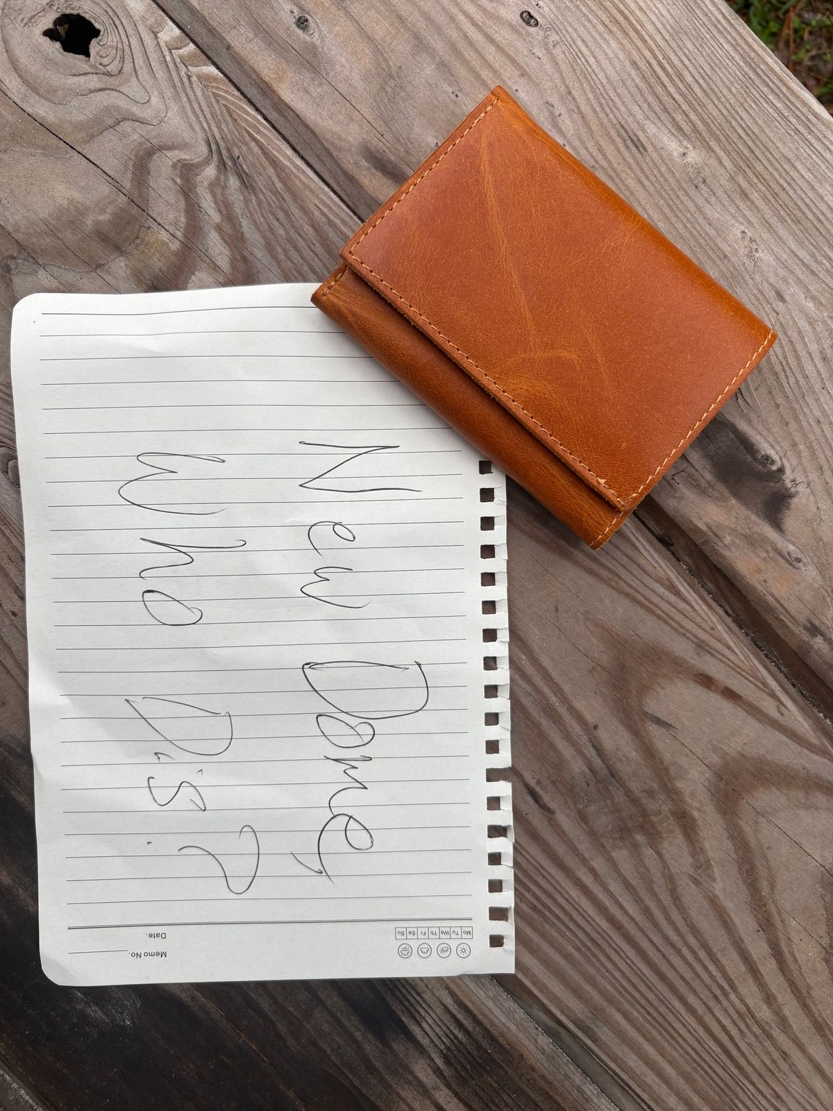 Photo by MuttBarker on October 5, 2025 of the Rodos Leather Crafts Camel Full Grain Leather Trifold Wallet in Tochigi Oil Vachetta #1 Light Brown.