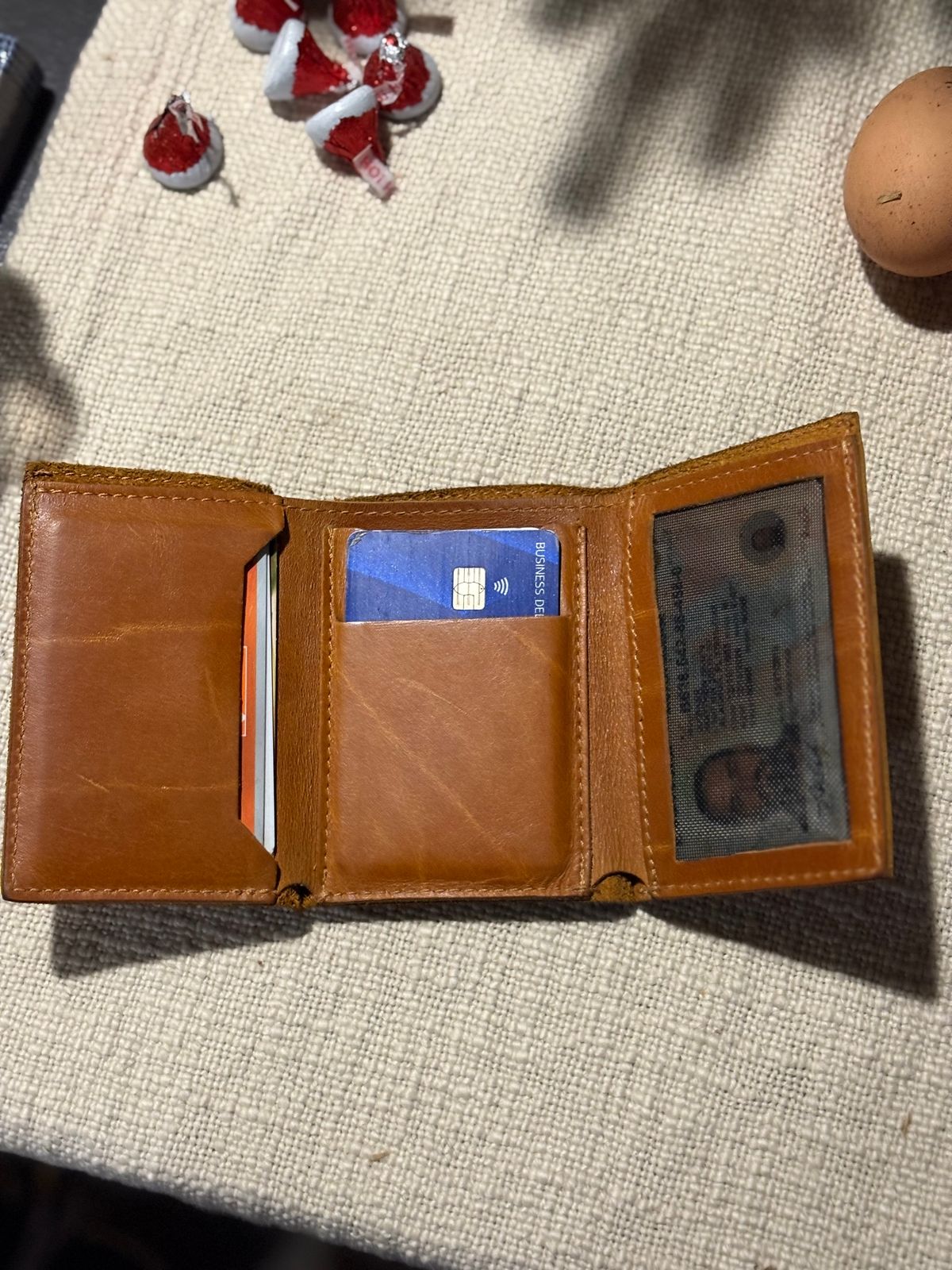 Photo by MuttBarker on January 6, 2026 of the Rodos Leather Crafts Camel Full Grain Leather Trifold Wallet in Tochigi Oil Vachetta #1 Light Brown.
