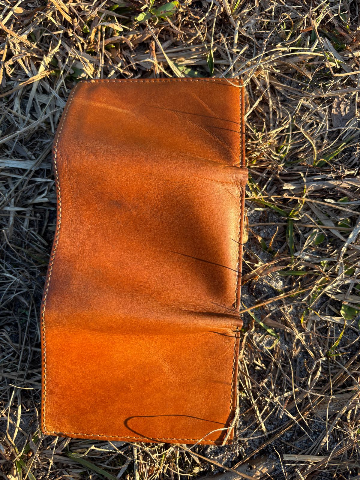 Photo by MuttBarker on February 5, 2026 of the Rodos Leather Crafts Camel Full Grain Leather Trifold Wallet in Tochigi Oil Vachetta #1 Light Brown.