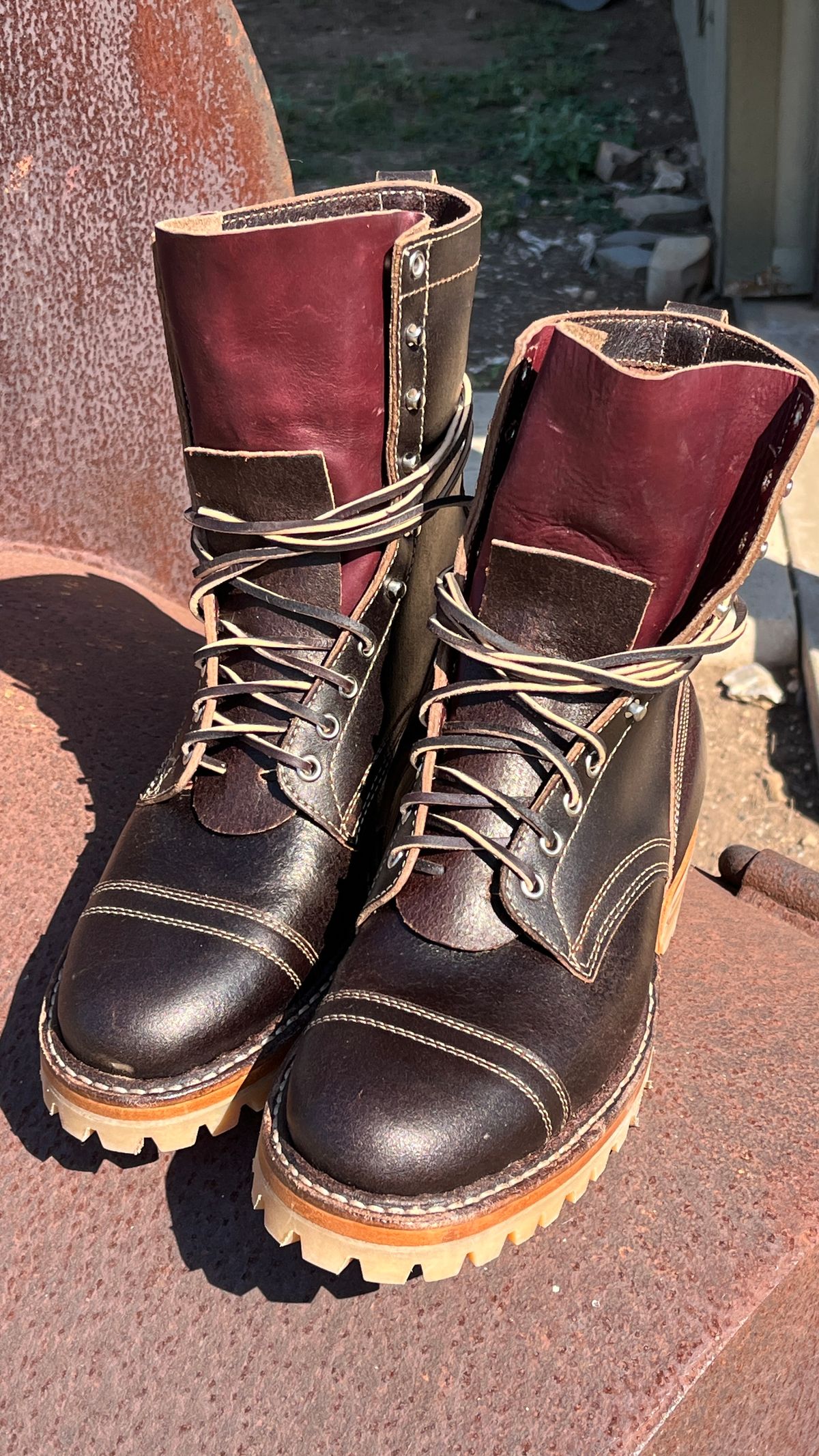 Photo by TaylorMadeLeather on October 12, 2024 of the White's Custom Model in Horween Brown Waxed Flesh.