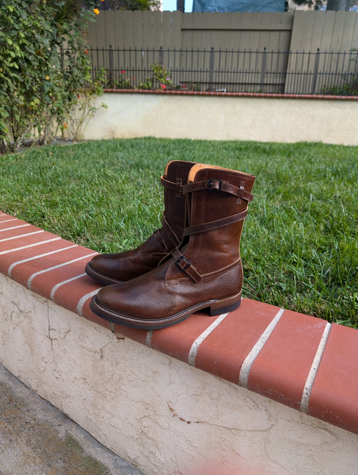 Photo by WeibullFighter on October 2, 2024 of the Eastman Leather Tanker Boots in Horween Havana Burnished Roughout.