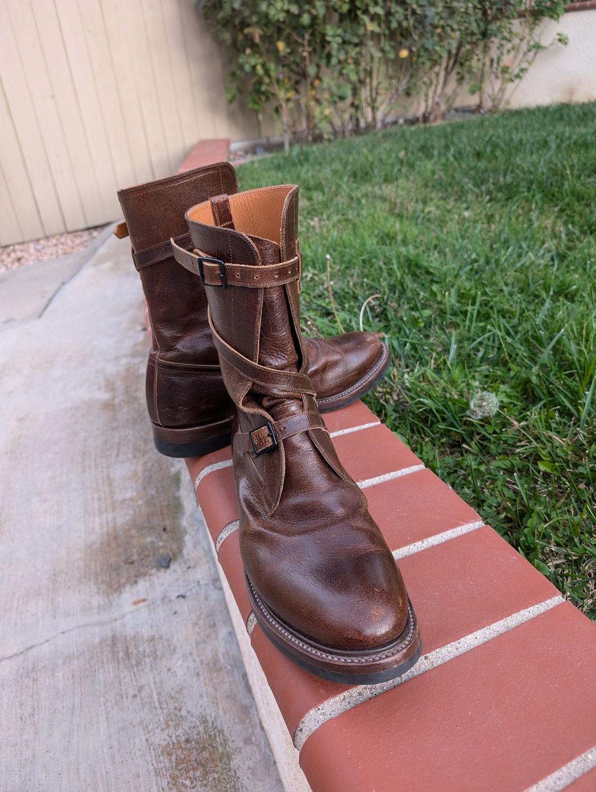 Photo by WeibullFighter on November 5, 2024 of the Eastman Leather Tanker Boots in Horween Havana Burnished Roughout.