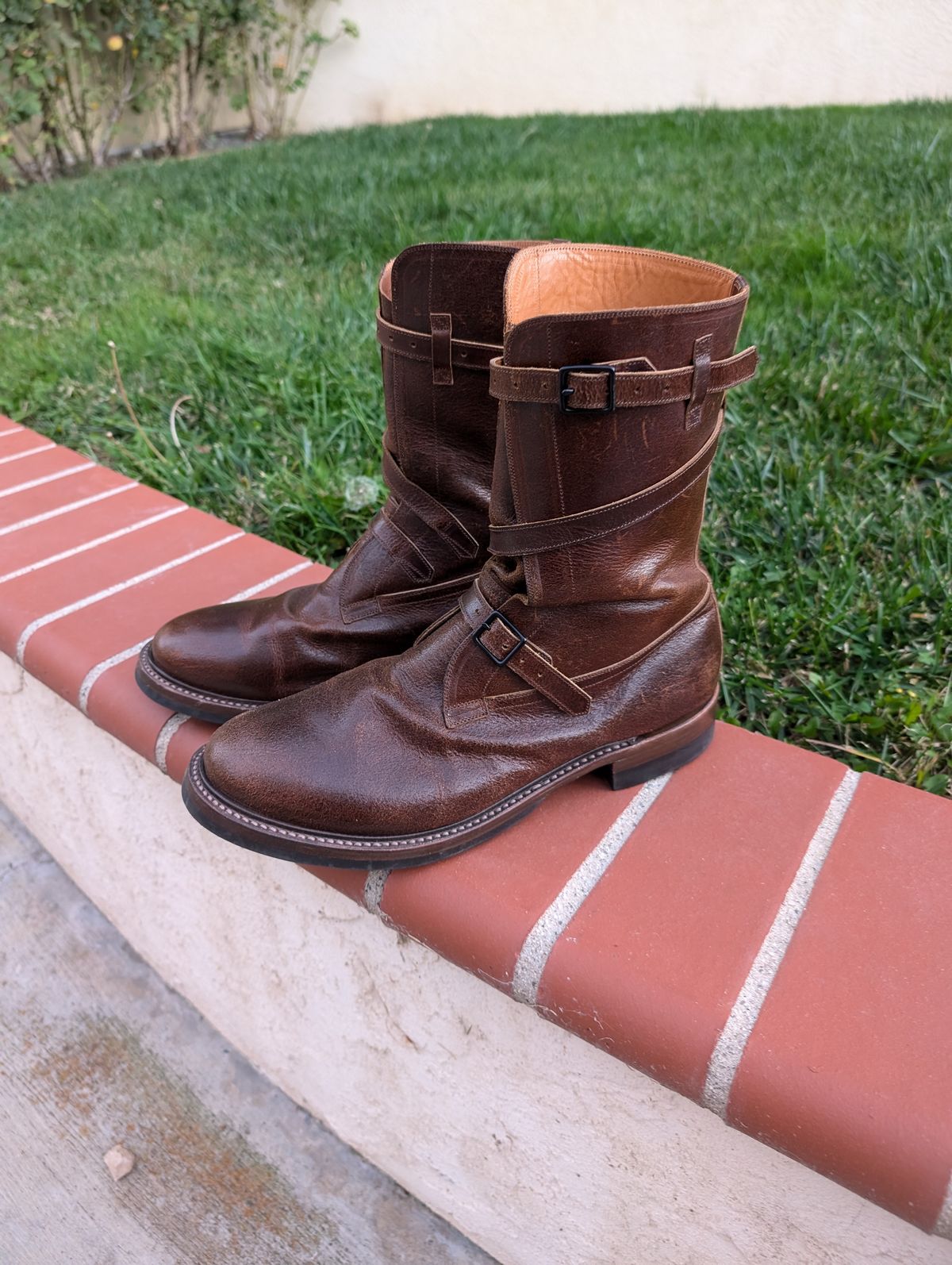 Photo by WeibullFighter on November 5, 2024 of the Eastman Leather Tanker Boots in Horween Havana Burnished Roughout.