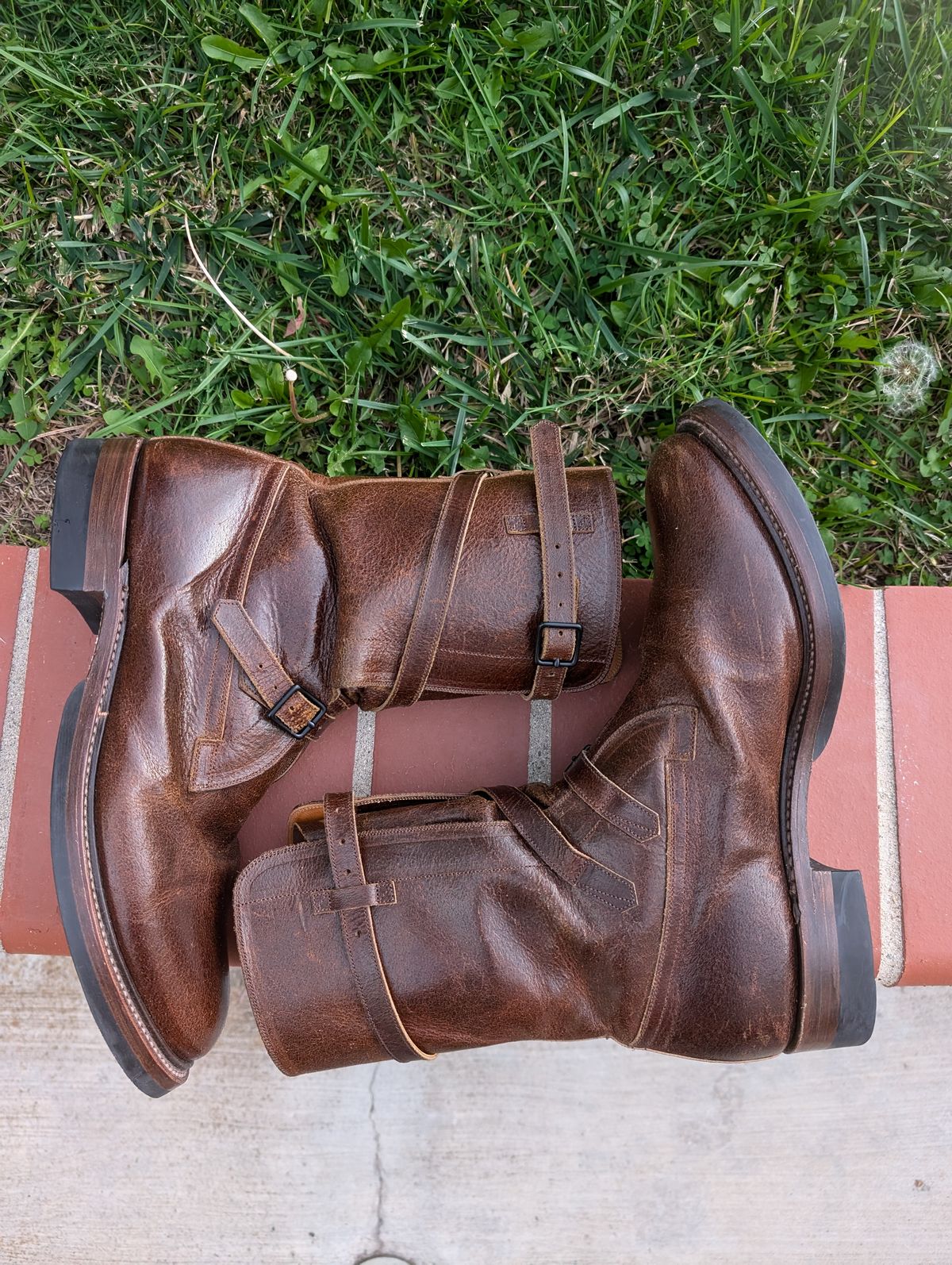 Photo by WeibullFighter on November 5, 2024 of the Eastman Leather Tanker Boots in Horween Havana Burnished Roughout.