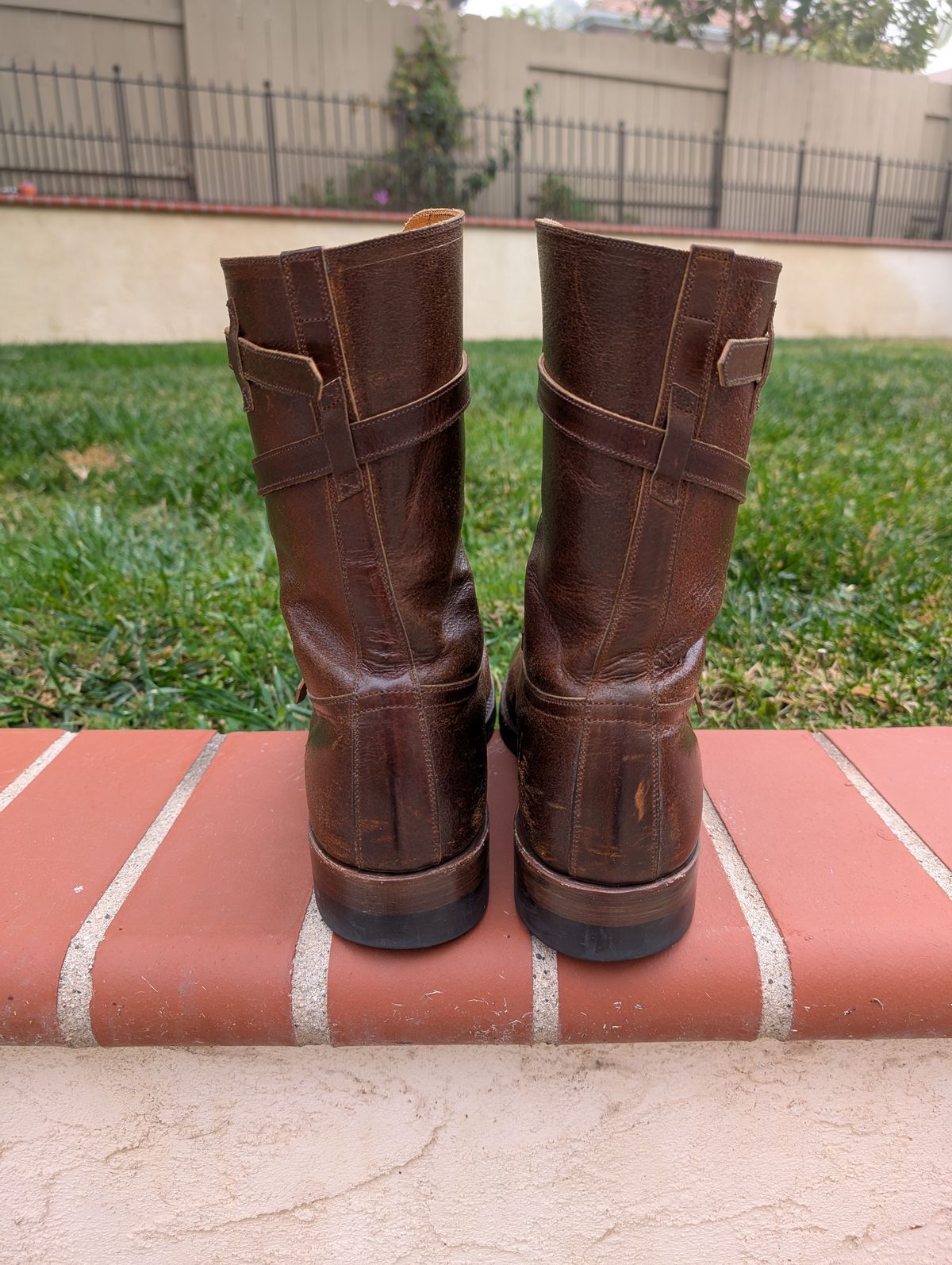 Photo by WeibullFighter on December 4, 2024 of the Eastman Leather Tanker Boots in Horween Havana Burnished Roughout.