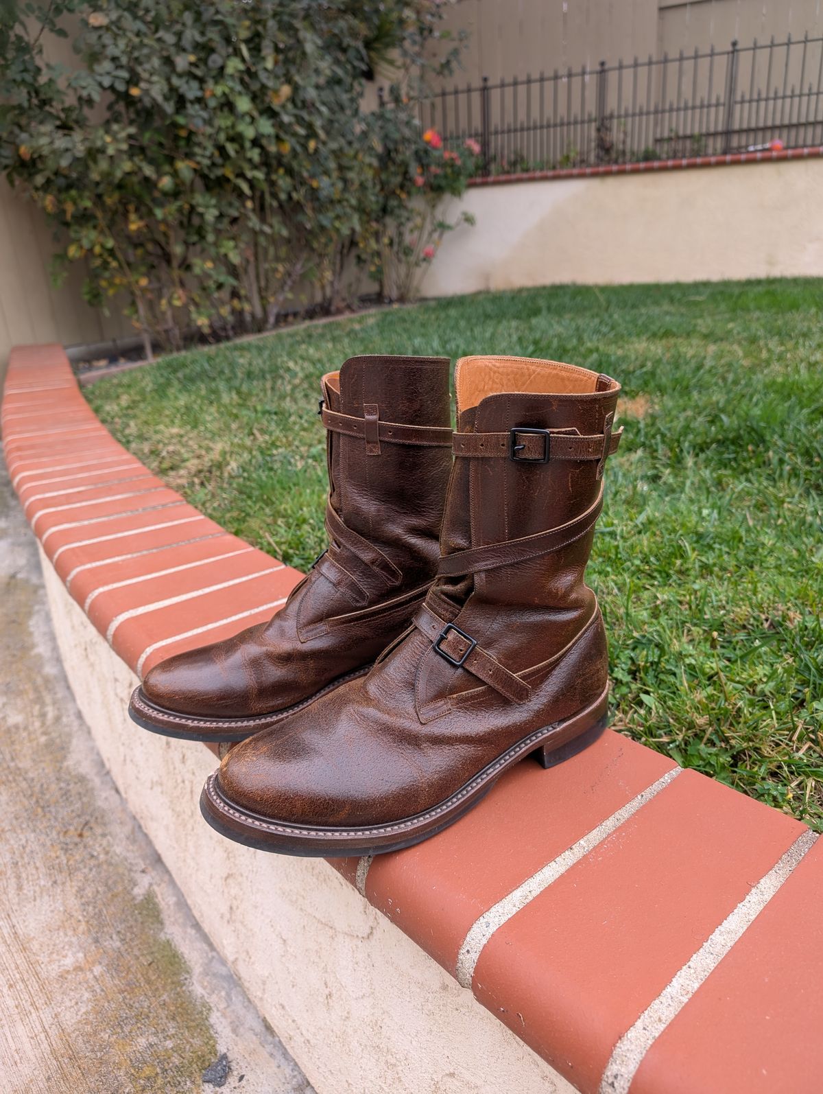 Photo by WeibullFighter on December 4, 2024 of the Eastman Leather Tanker Boots in Horween Havana Burnished Roughout.