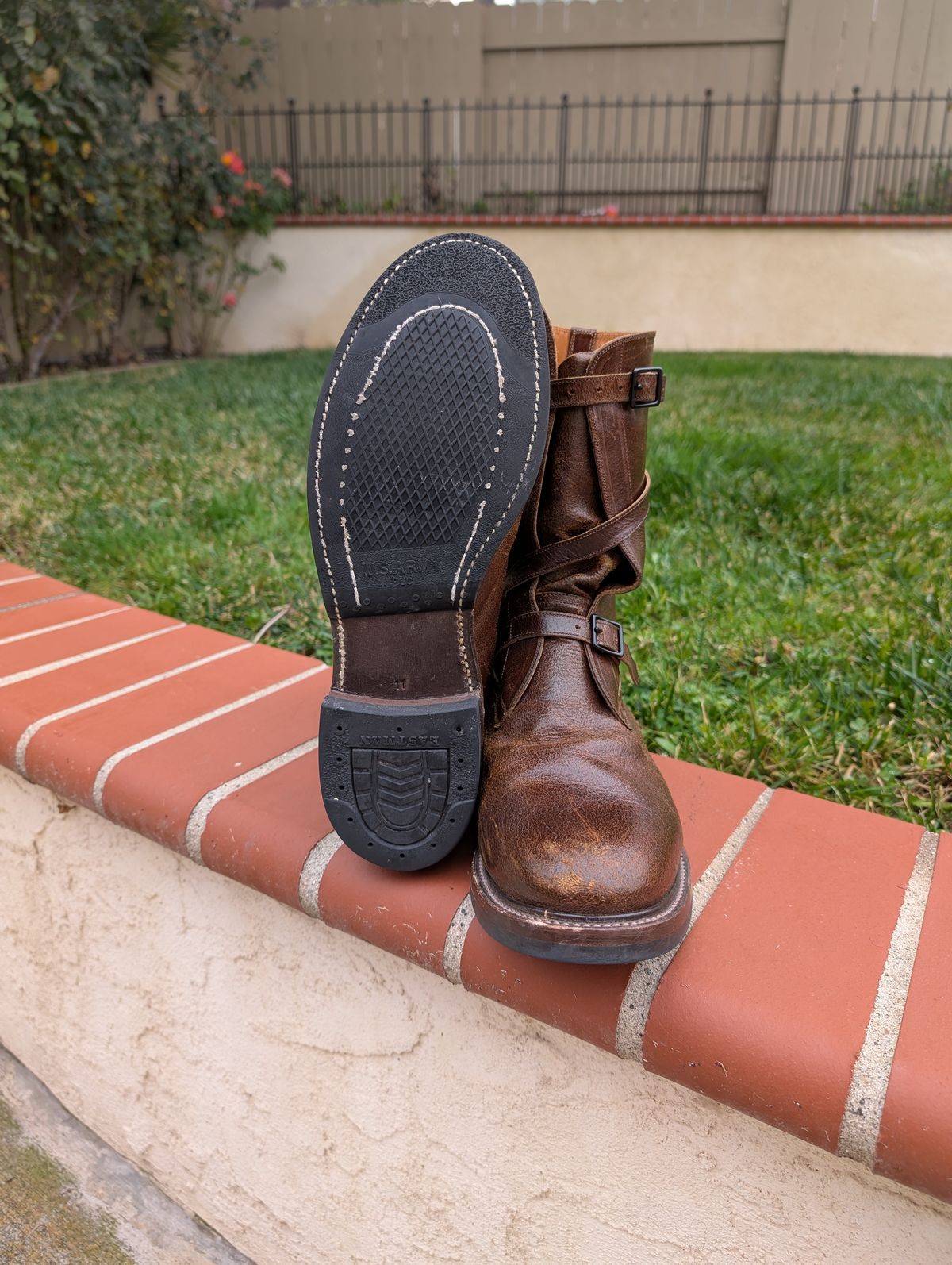 Photo by WeibullFighter on December 3, 2024 of the Eastman Leather Tanker Boots in Horween Havana Burnished Roughout.