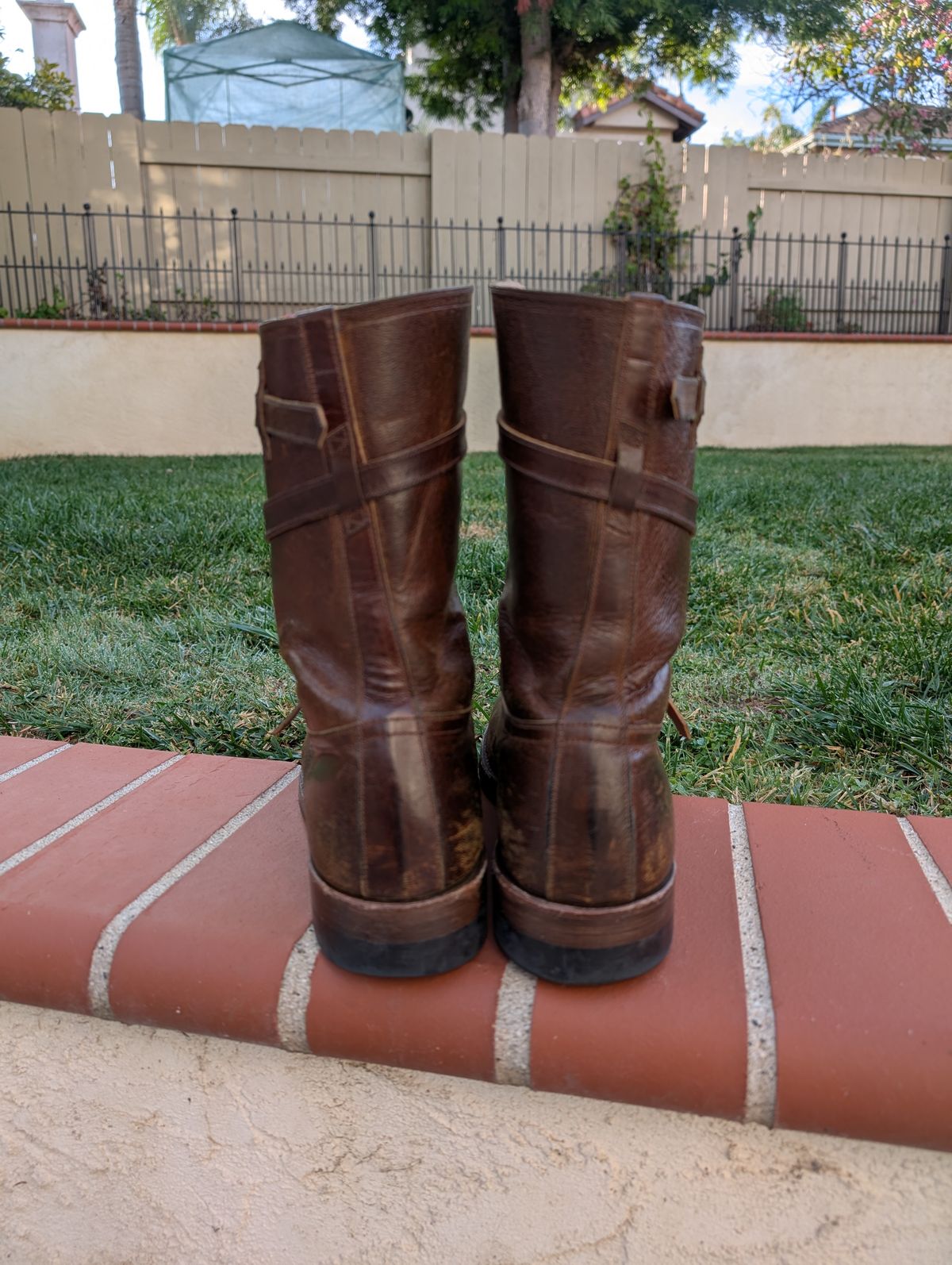 Photo by WeibullFighter on February 3, 2025 of the Eastman Leather Tanker Boots in Horween Havana Burnished Roughout.