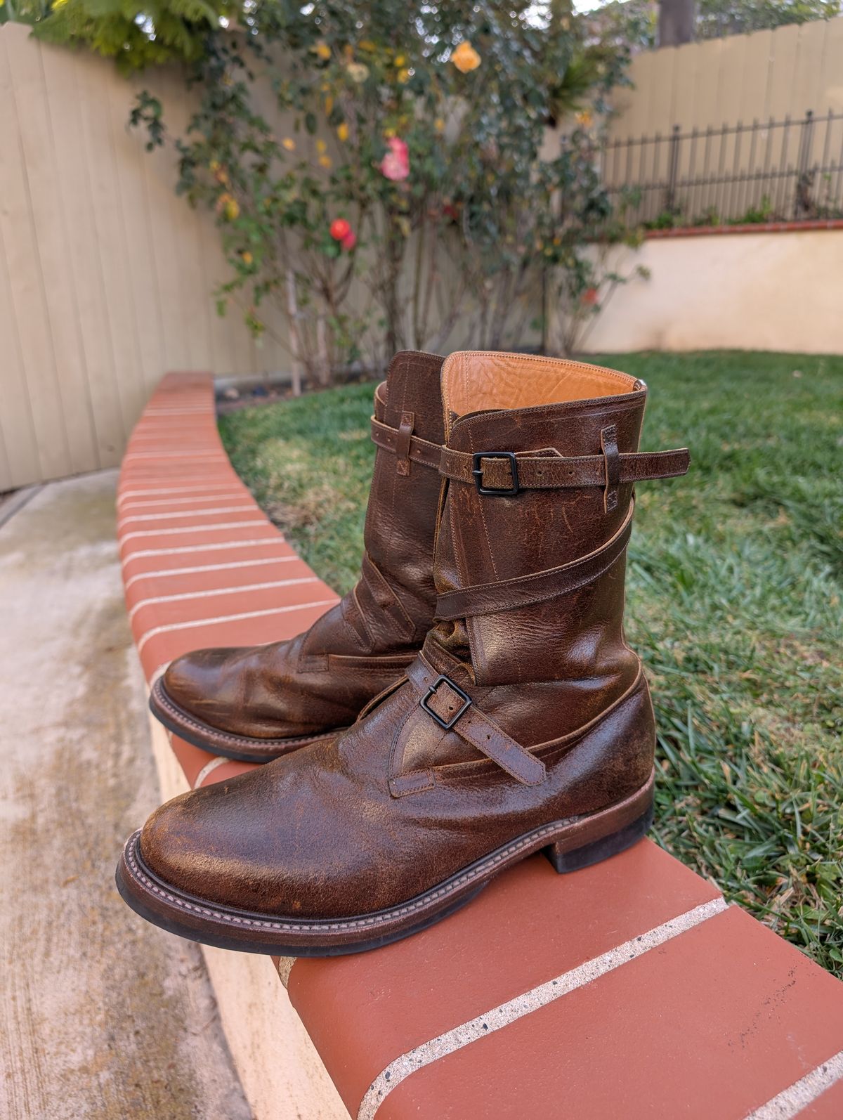 Photo by WeibullFighter on February 3, 2025 of the Eastman Leather Tanker Boots in Horween Havana Burnished Roughout.